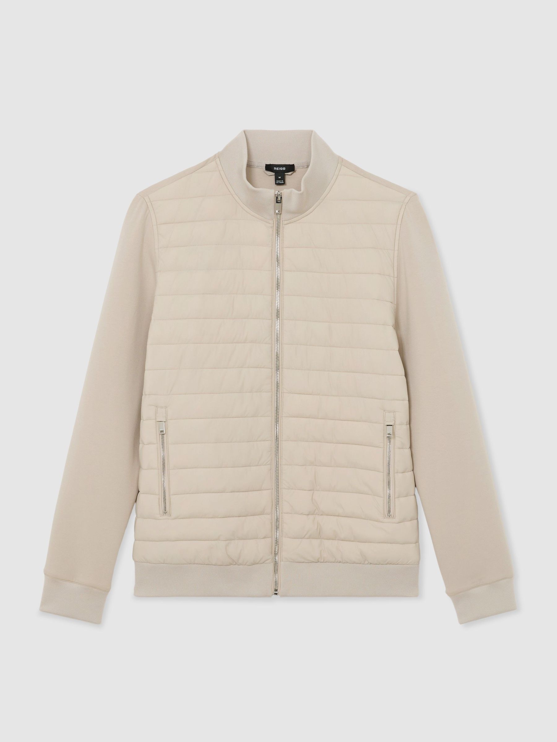 Hybrid Quilt and Interlock Zip Jacket in Light Stone