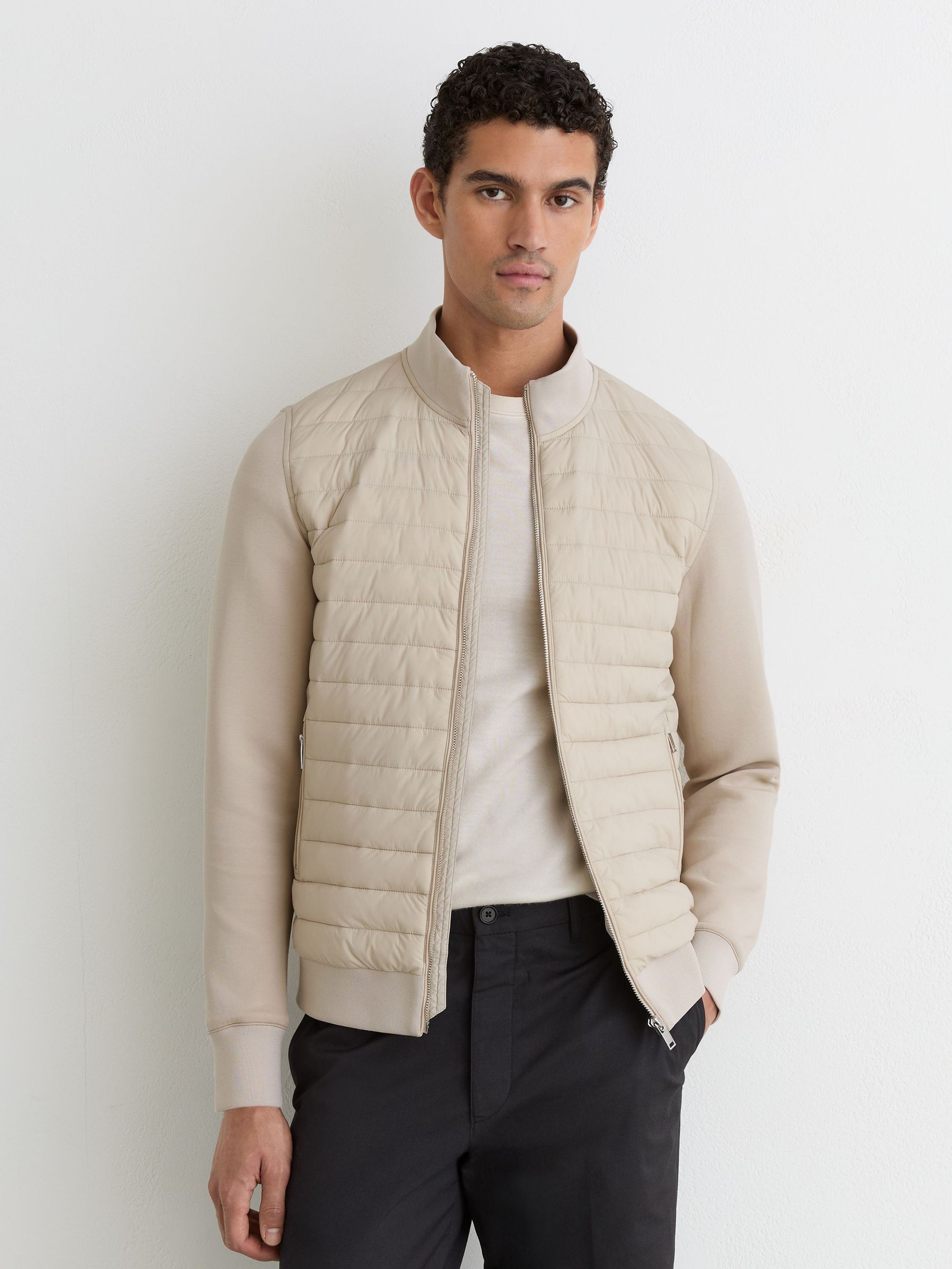 Hybrid Quilt and Interlock Zip Jacket in Light Stone - Image 5 of 7