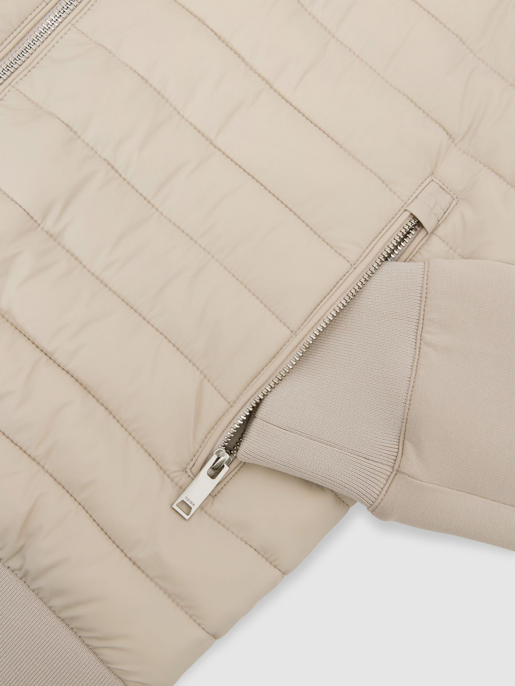 Hybrid Quilt and Interlock Zip Jacket in Light Stone - image 2