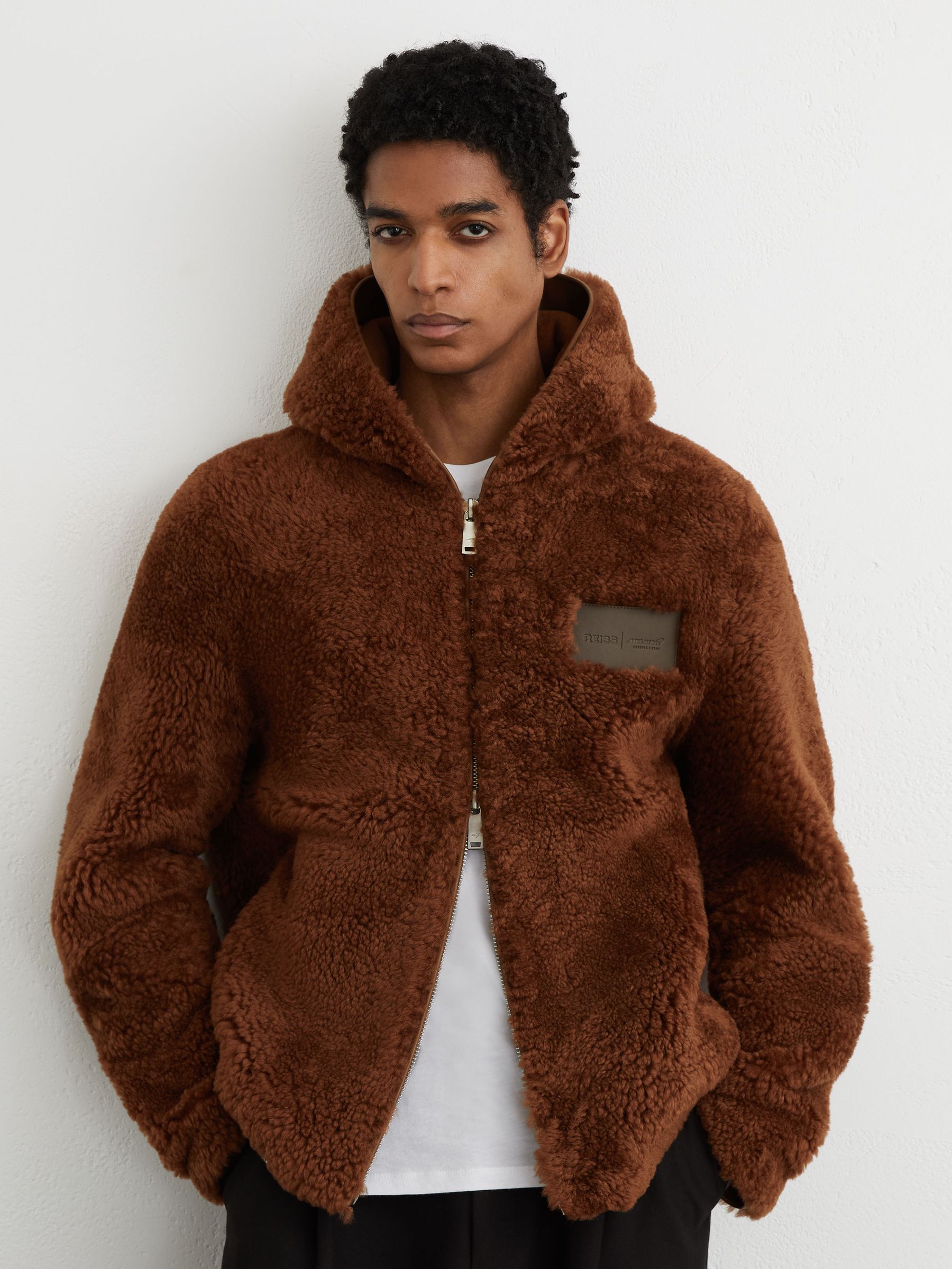 McLaren Racing Shearling Hooded Jacket Unisex-Fit in Brown - Image 3 of 9