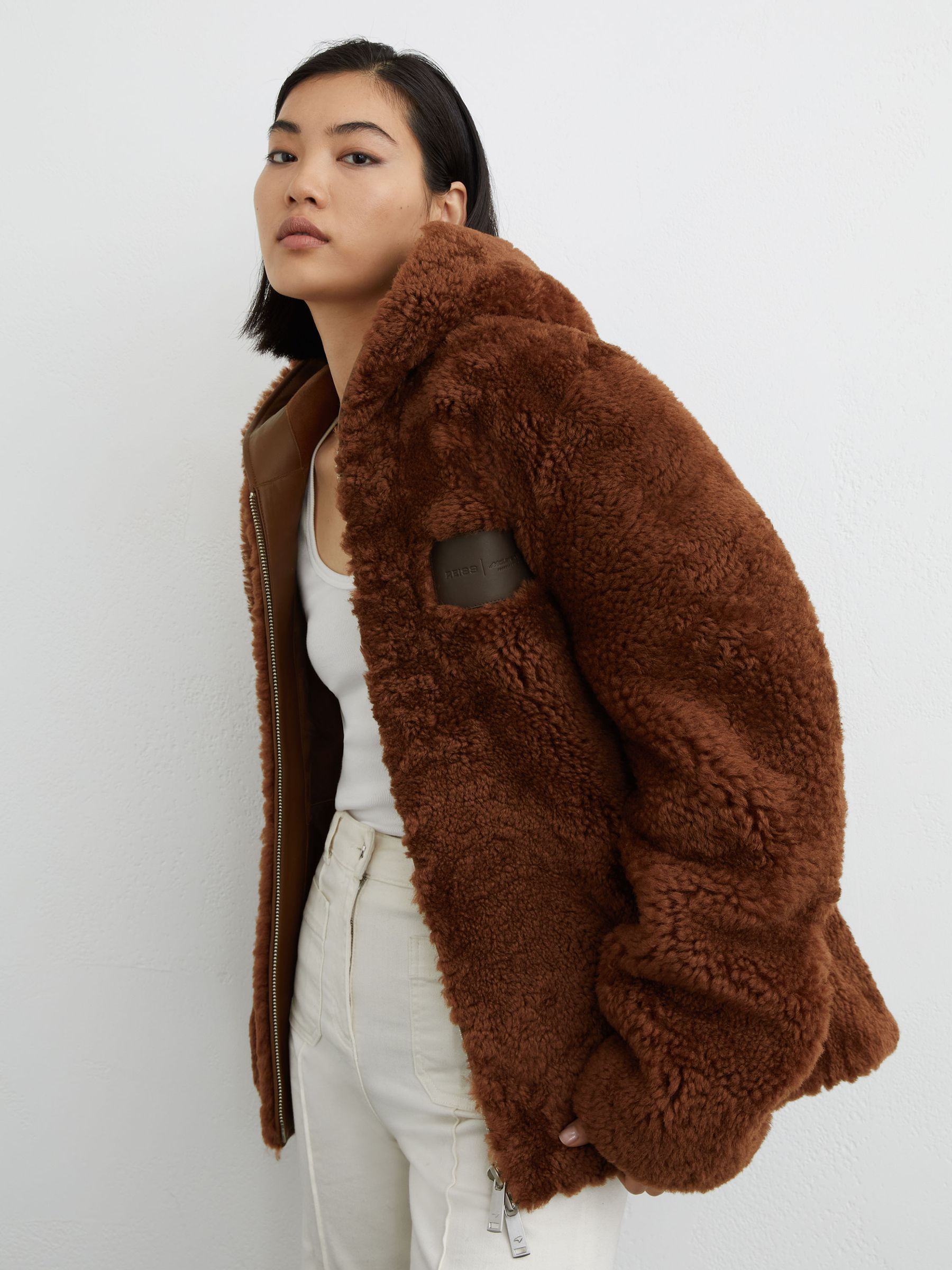 McLaren Racing Shearling Hooded Jacket Unisex-Fit in Brown - Image 5 of 9