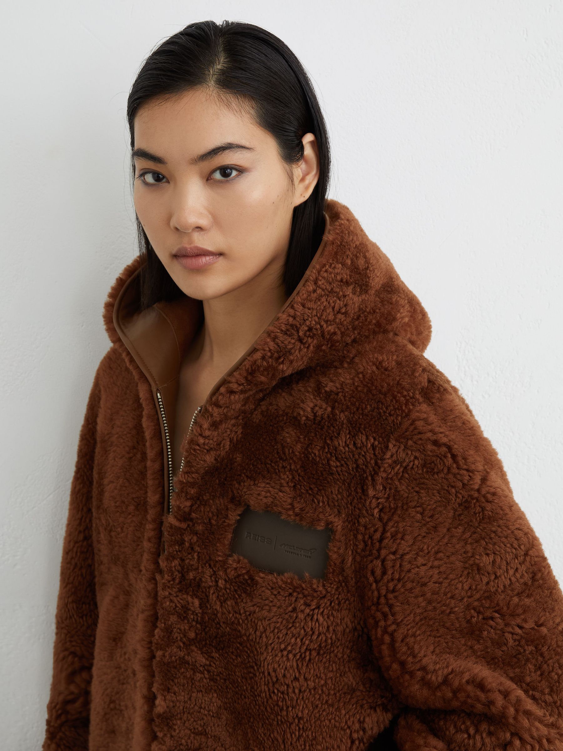 McLaren Racing Shearling Hooded Jacket Unisex-Fit in Brown - Image 6 of 9