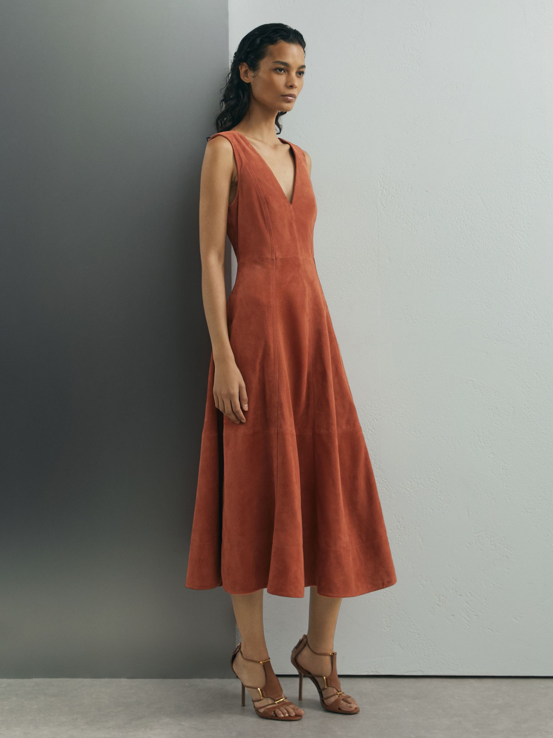 Atelier Suede Sleeveless Midi Dress in Rust - image 2