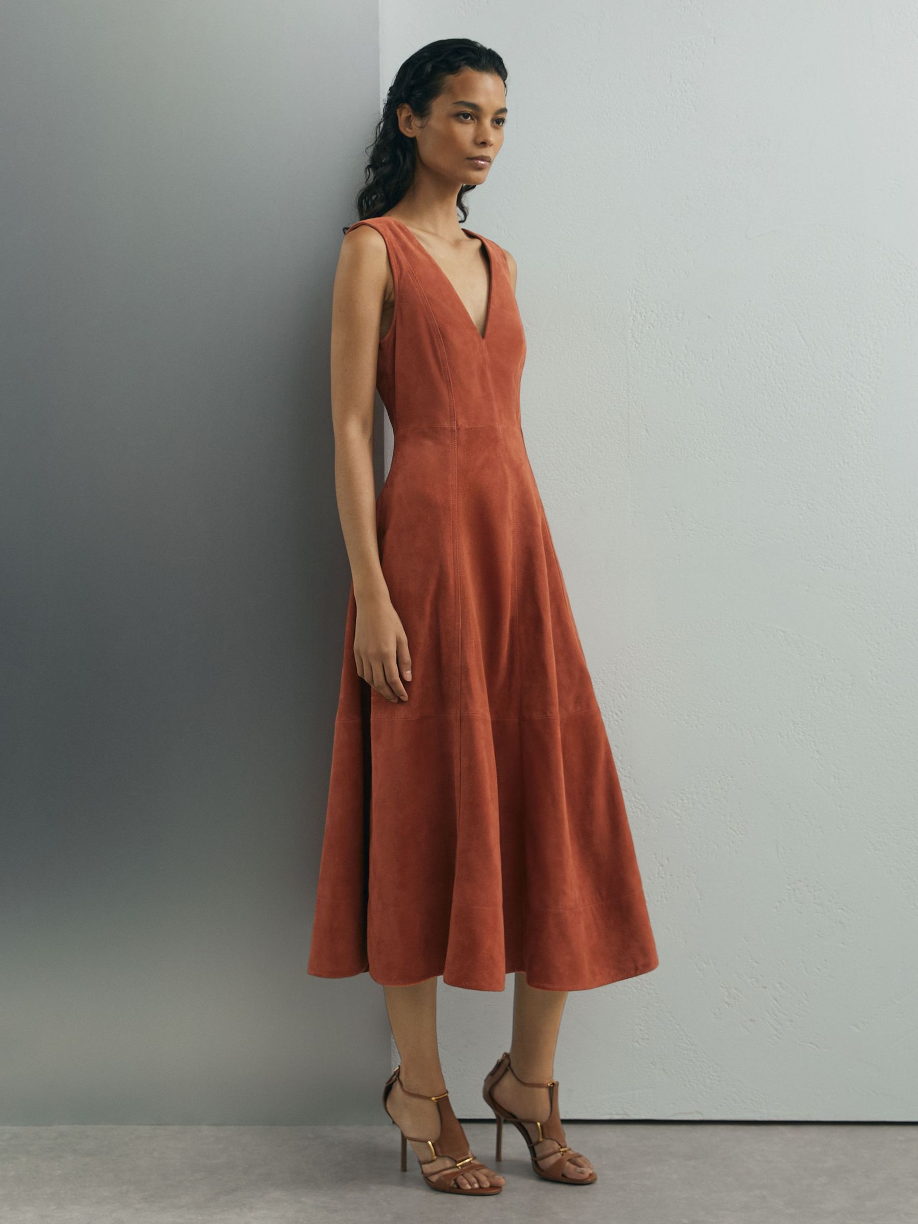 Atelier Rust Suede Sleeveless Midi Dress in Rust - Image 1 of 7