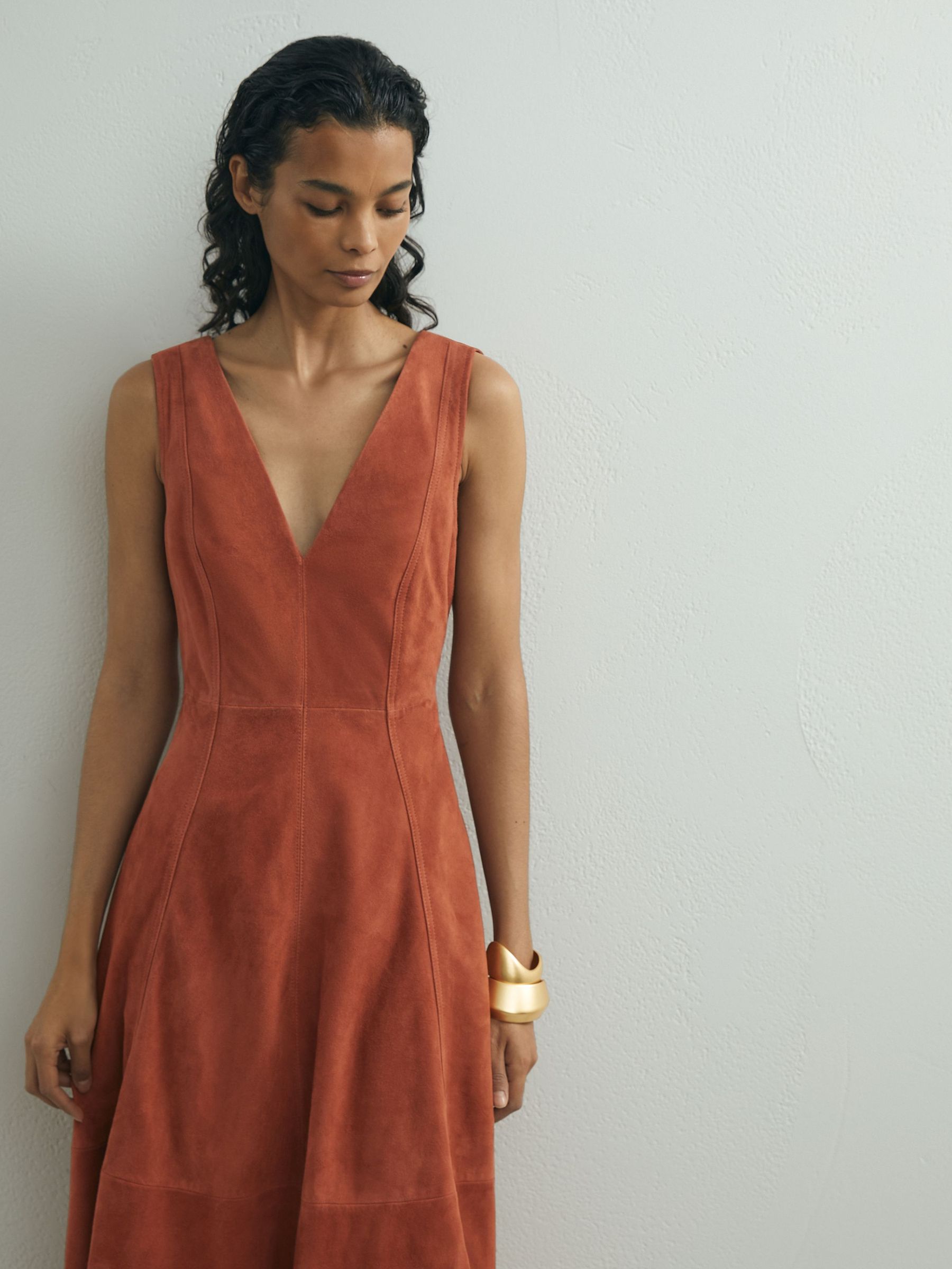 Atelier Rust Suede Sleeveless Midi Dress in Rust - Image 4 of 7