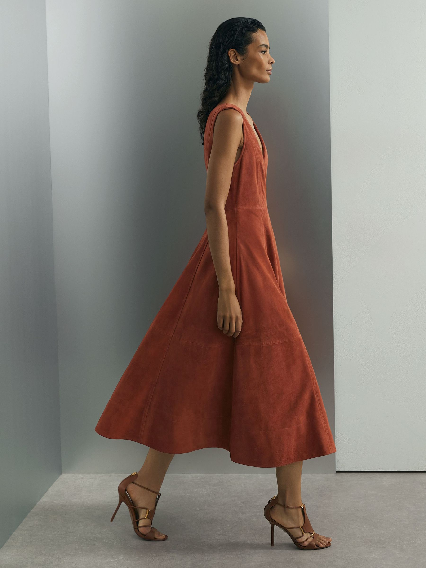 Atelier Suede Sleeveless Midi Dress in Rust - image 5