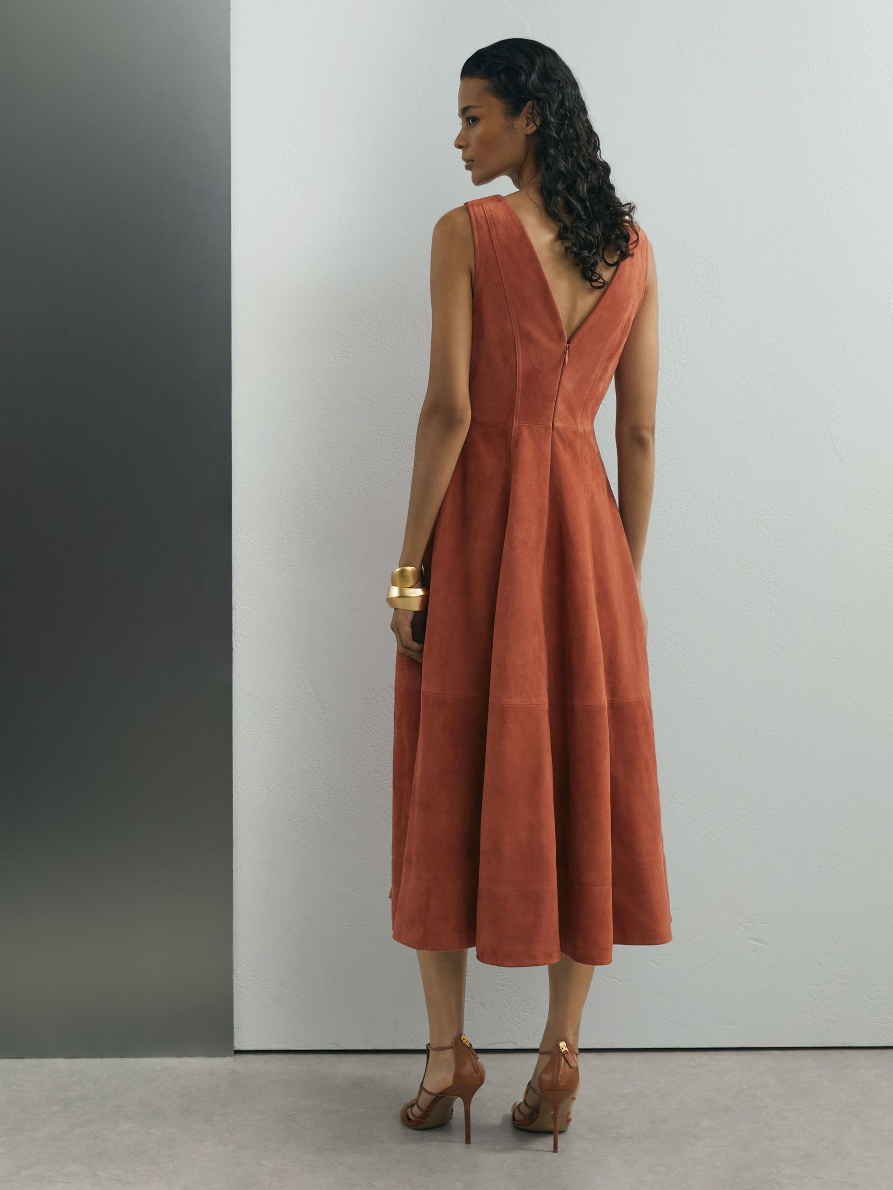 Atelier Suede Sleeveless Midi Dress in Rust - image 4
