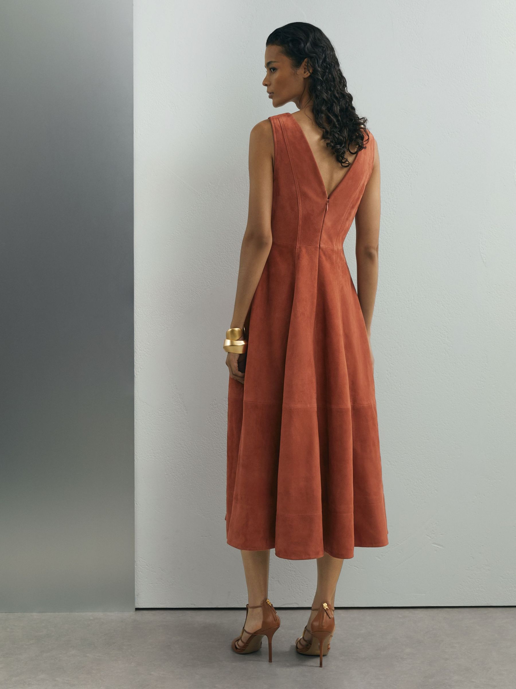 Atelier Rust Suede Sleeveless Midi Dress in Rust - Image 6 of 7