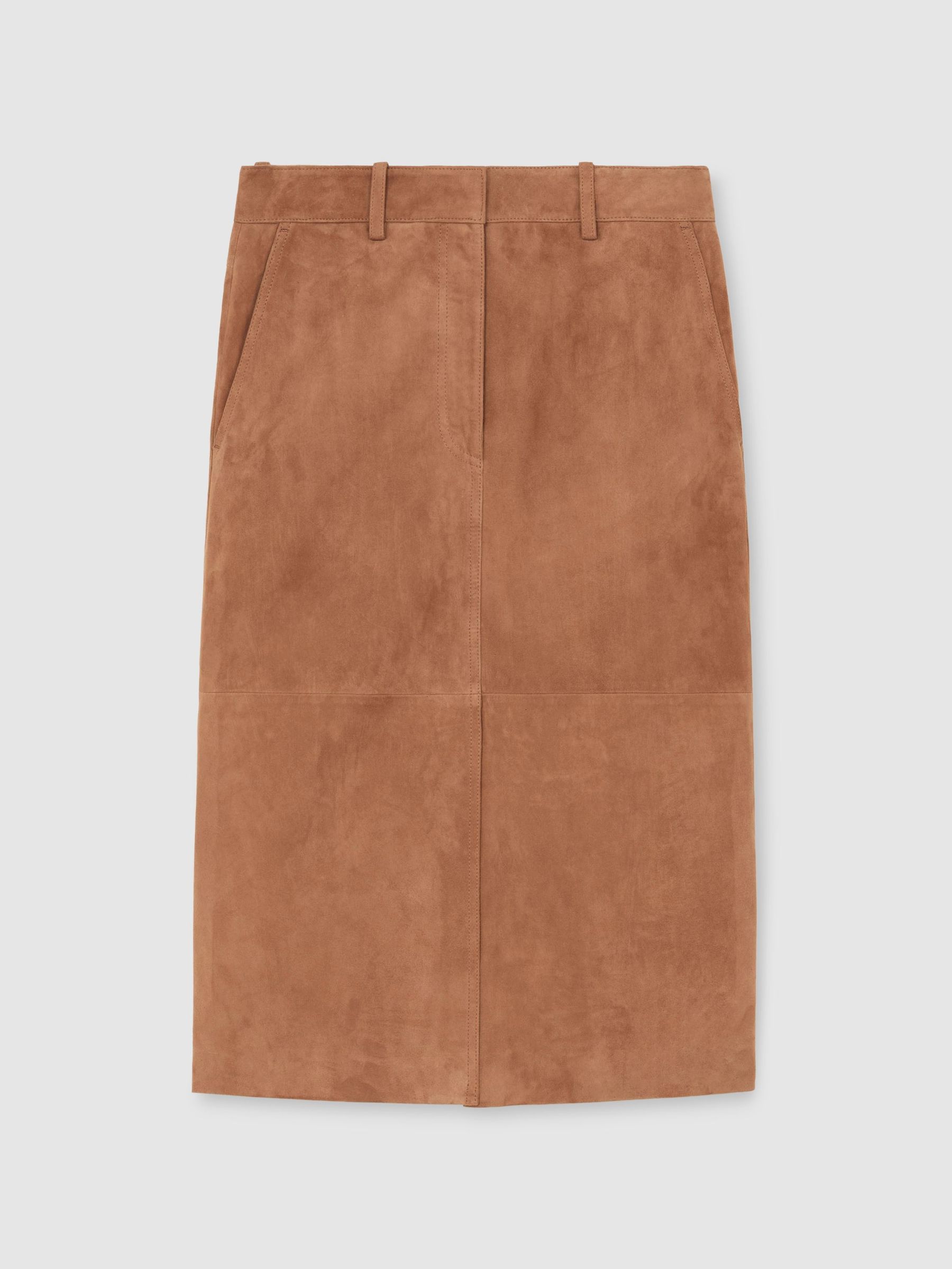Atelier Suede Pencil Midi Skirt in Tan - image 1