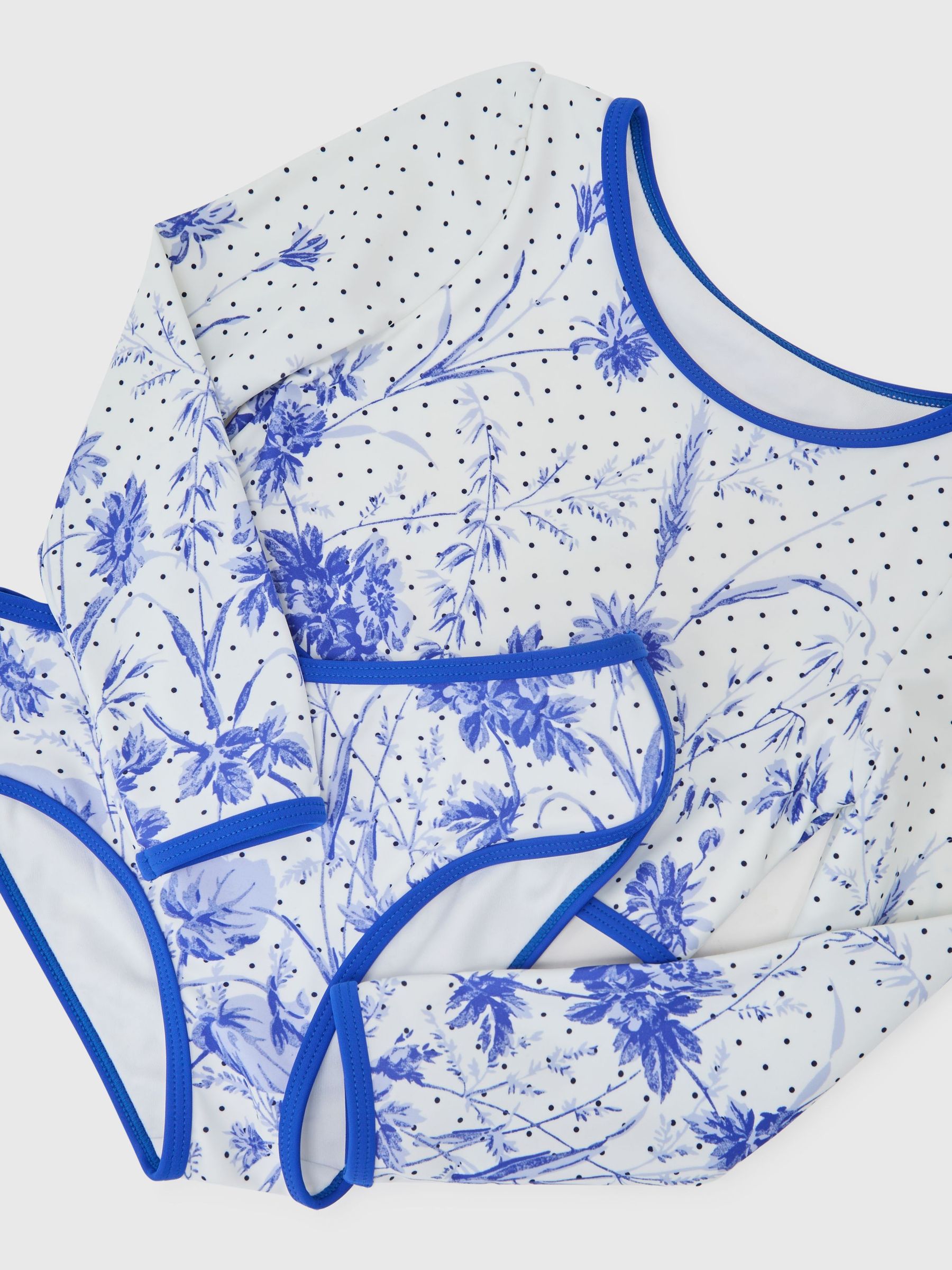 Floral Print Long Sleeve Bikini Set in Blue Print - Image 1 of 3