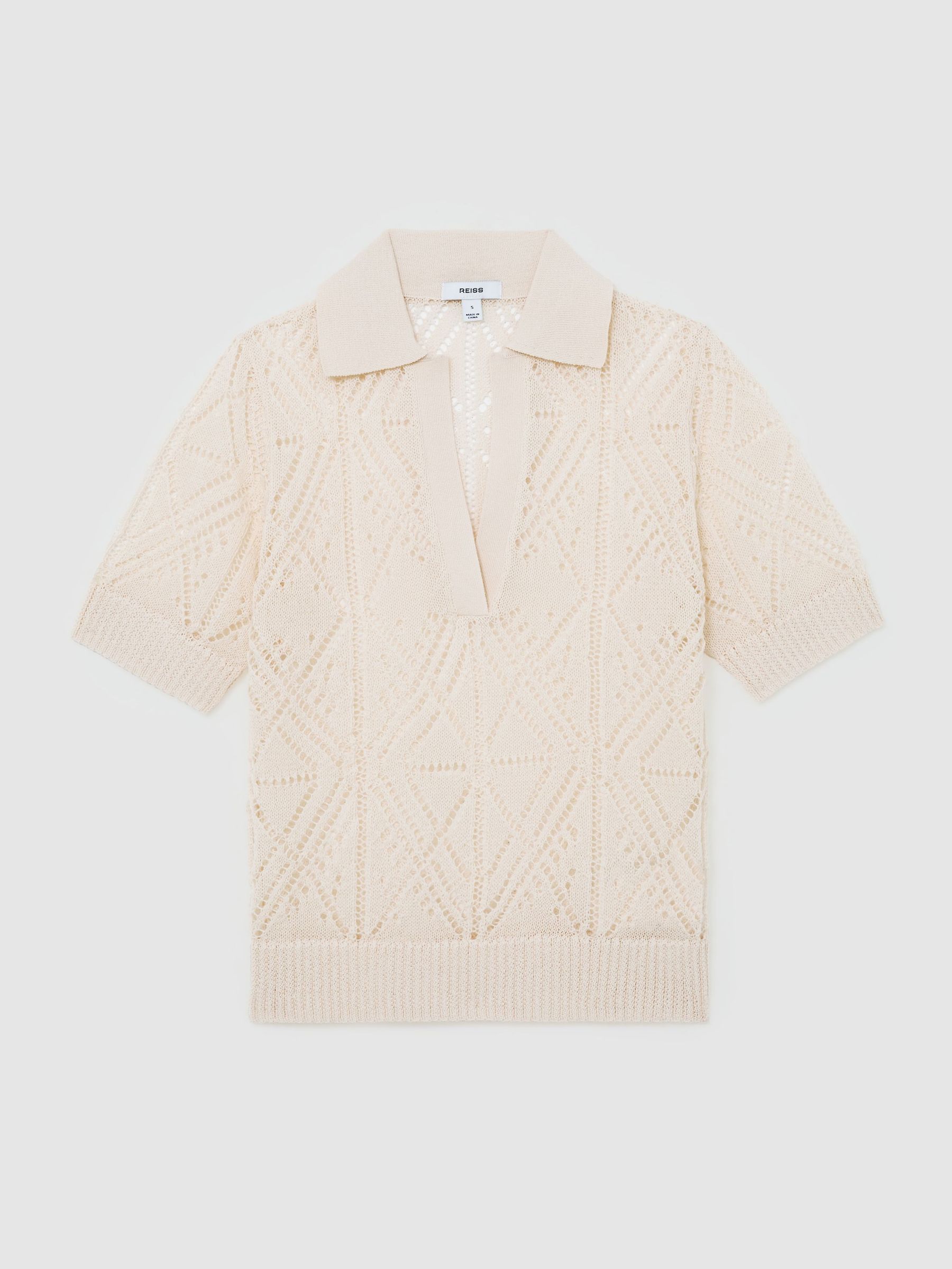 Cotton-Blend Open-Knit Top in Cream - Image 2 of 6