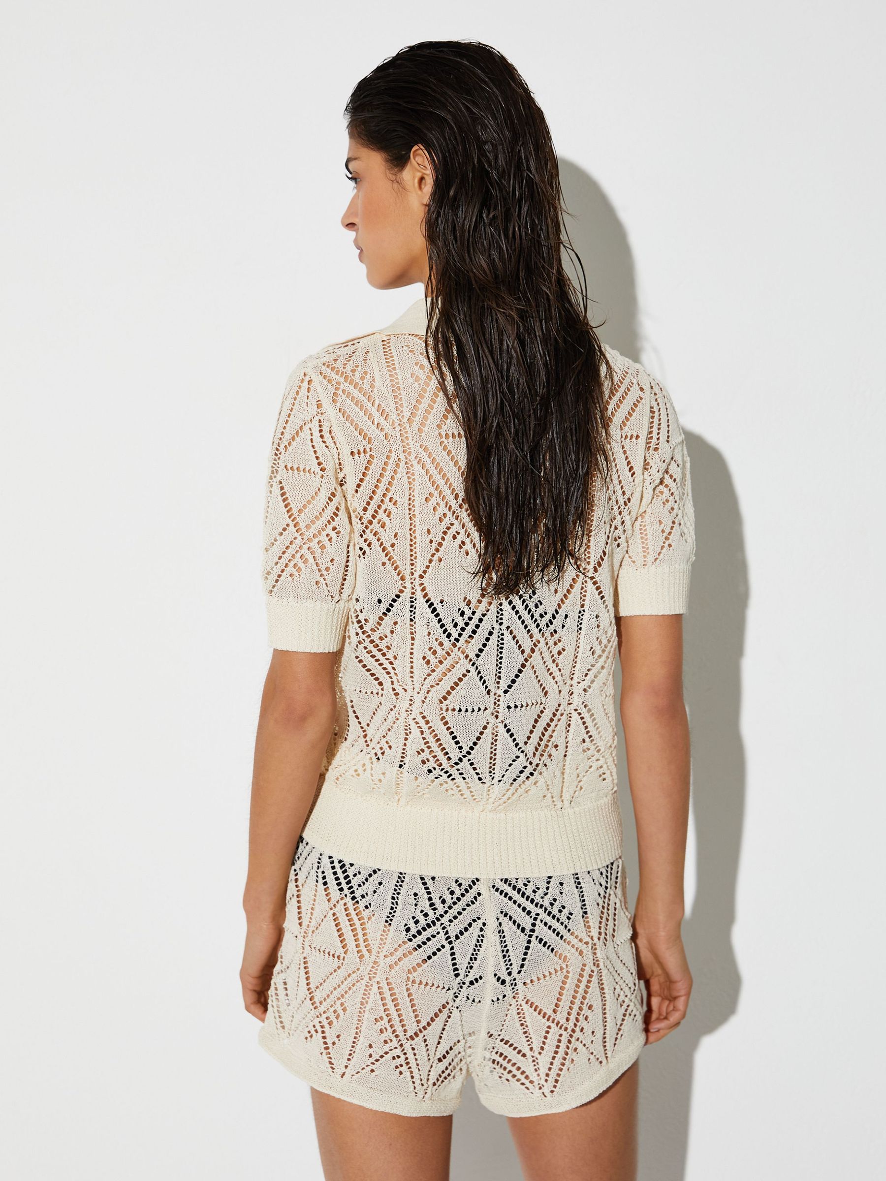 Cotton-Blend Open-Knit Top in Cream - Image 5 of 6