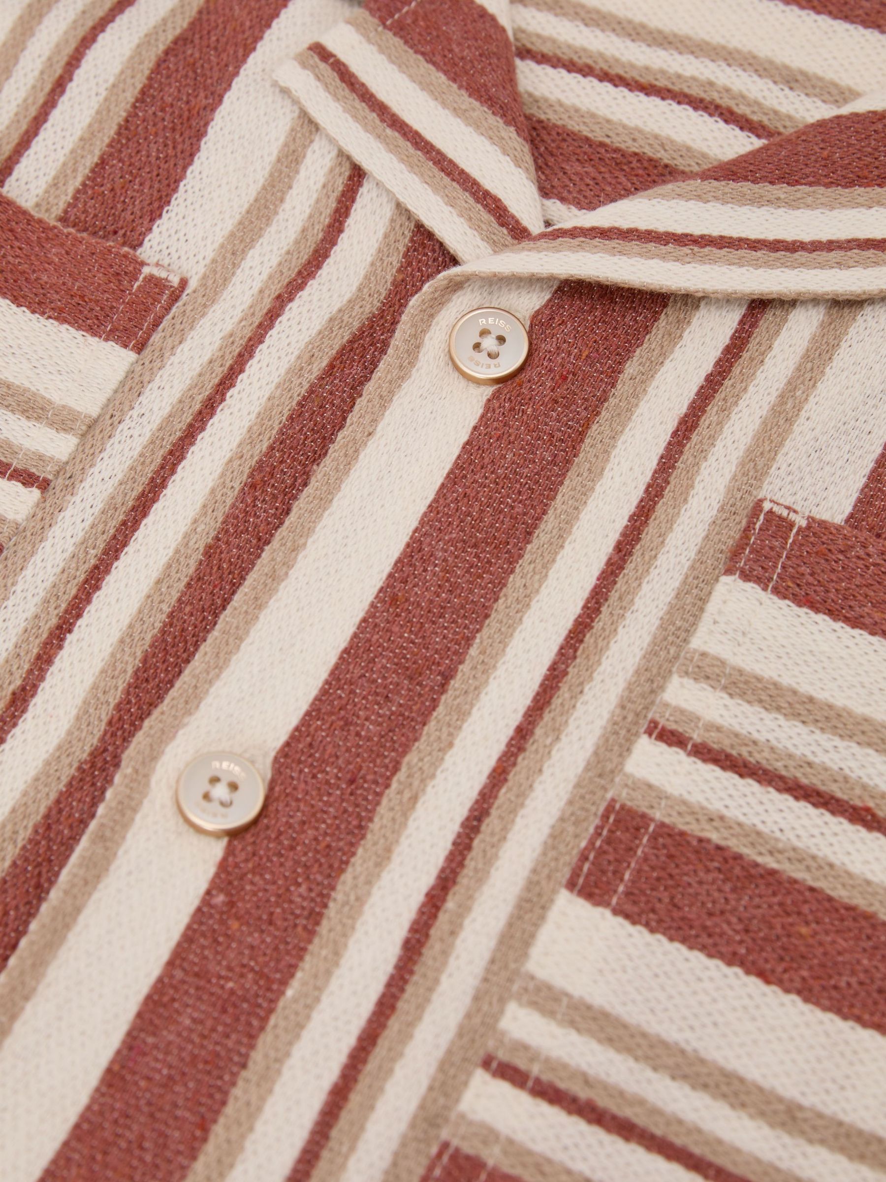 Chemise rayée à col cubain Rouge/Beige Sable - Image 5 de 5