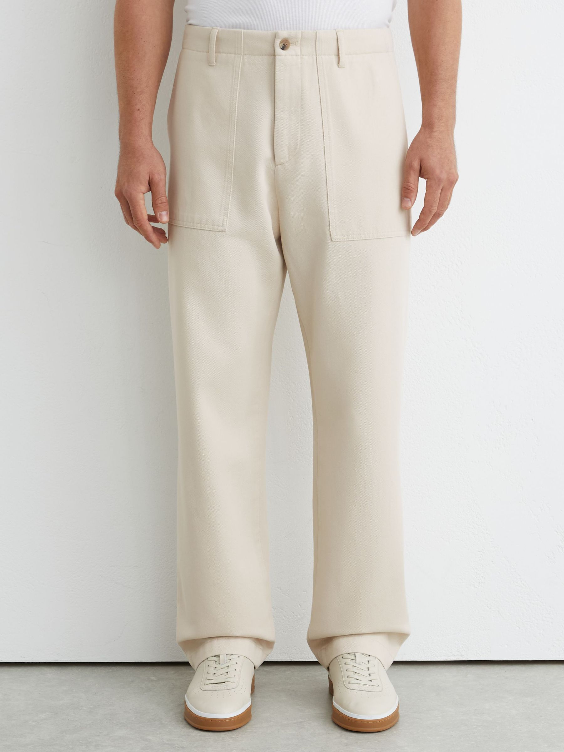 Cotton and Wool Relaxed-Fit Trousers in Stone - Image 3 of 6