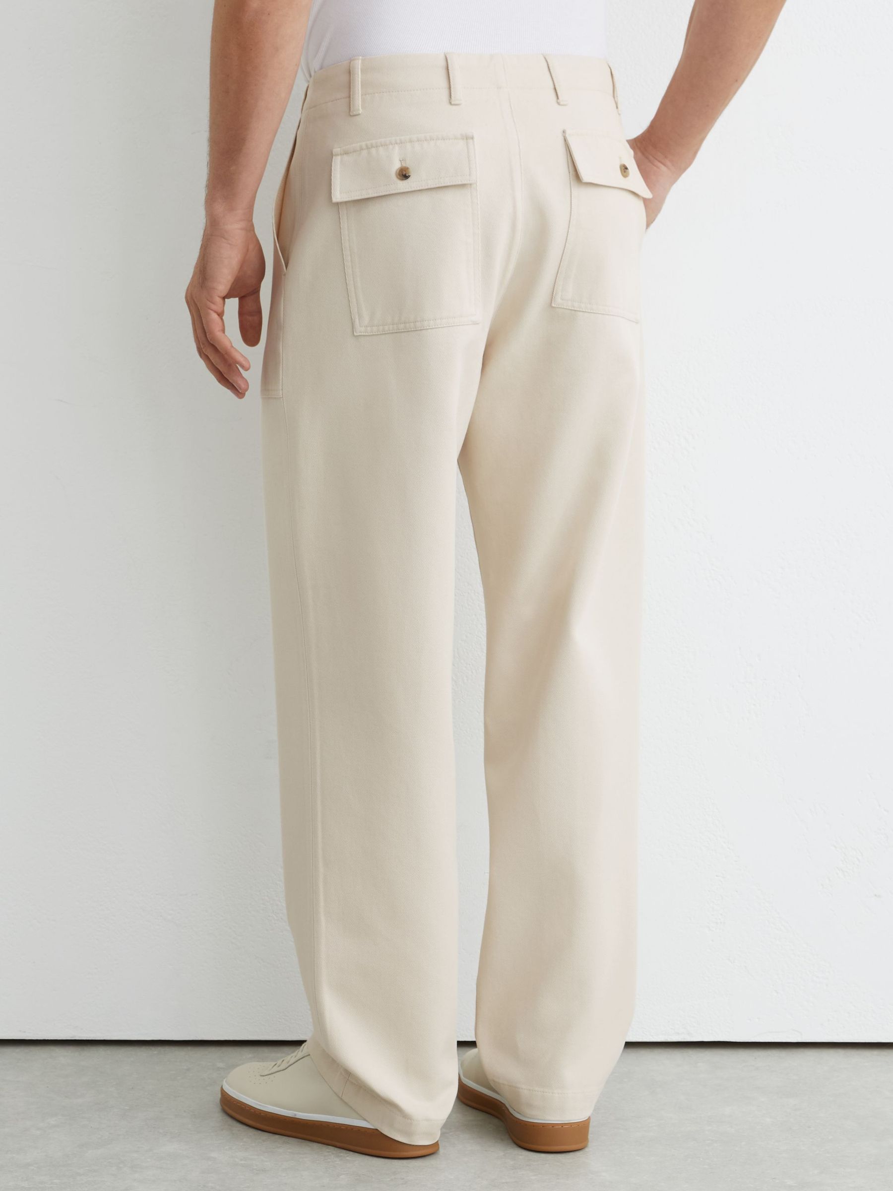 Cotton and Wool Relaxed-Fit Trousers in Stone - Image 5 of 6