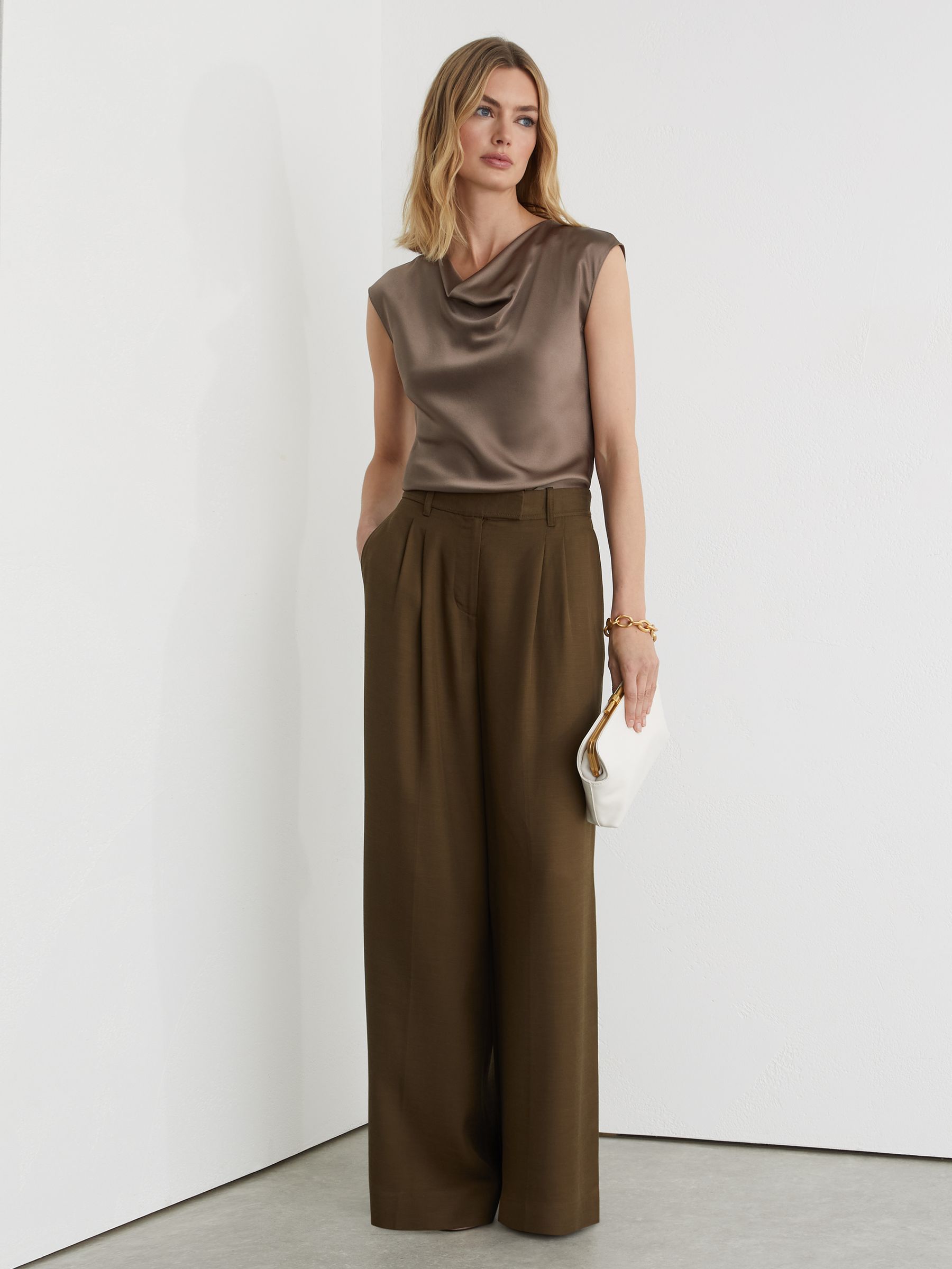 Silk Cowl-Neck Sleeveless Top in Taupe Brown - image 5