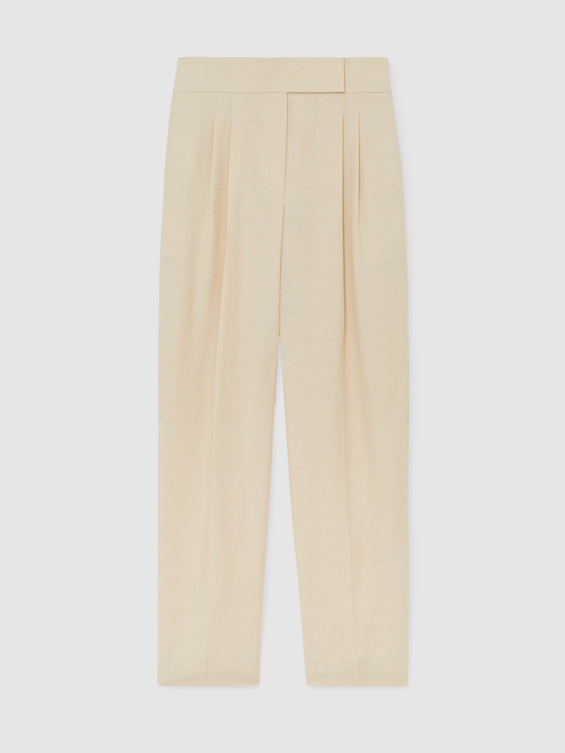 Atelier Cream Woven Tapered Pleated Trousers in Cream - Image 2 of 7