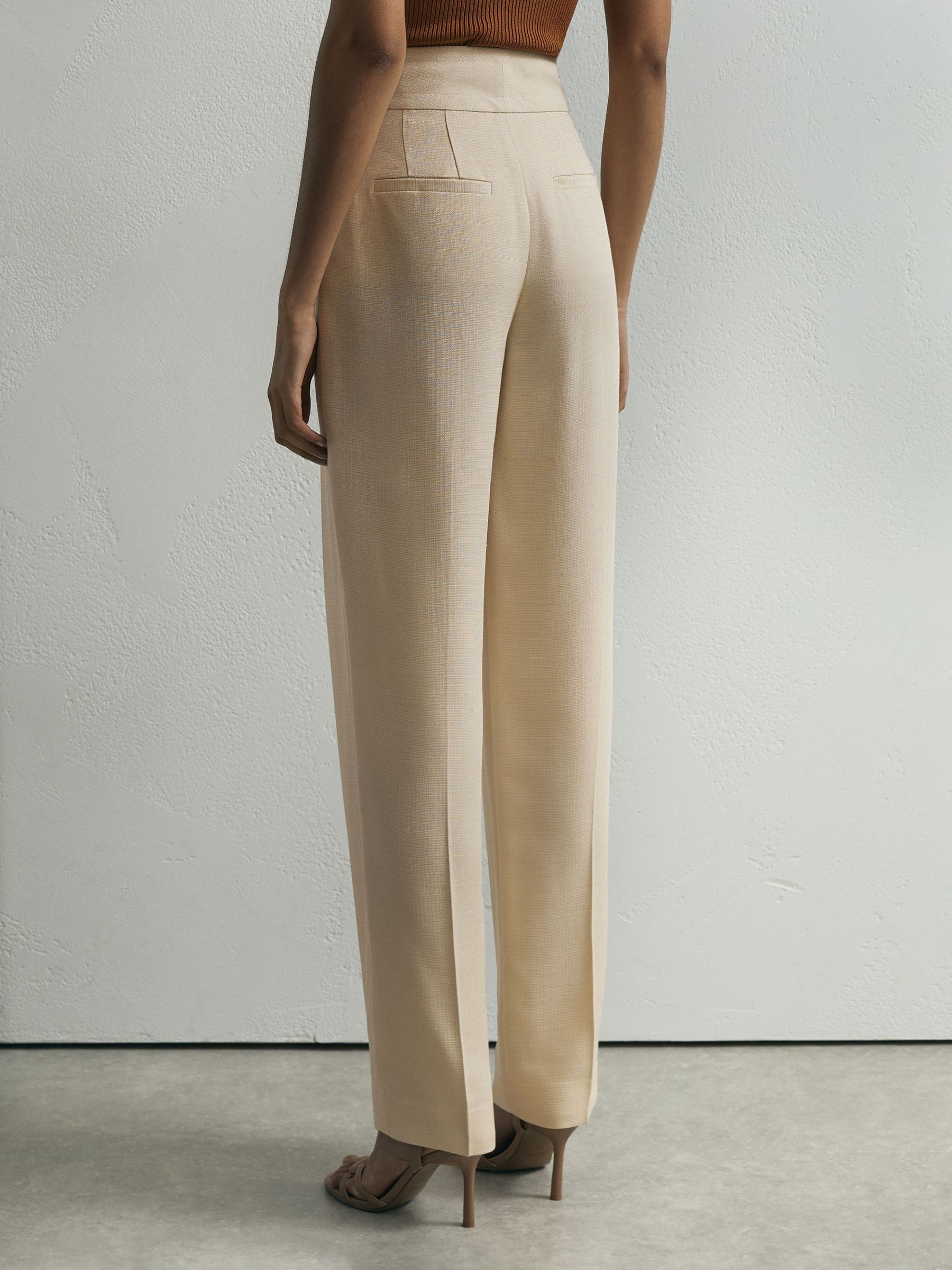 Atelier Cream Woven Tapered Pleated Trousers in Cream - Image 6 of 7