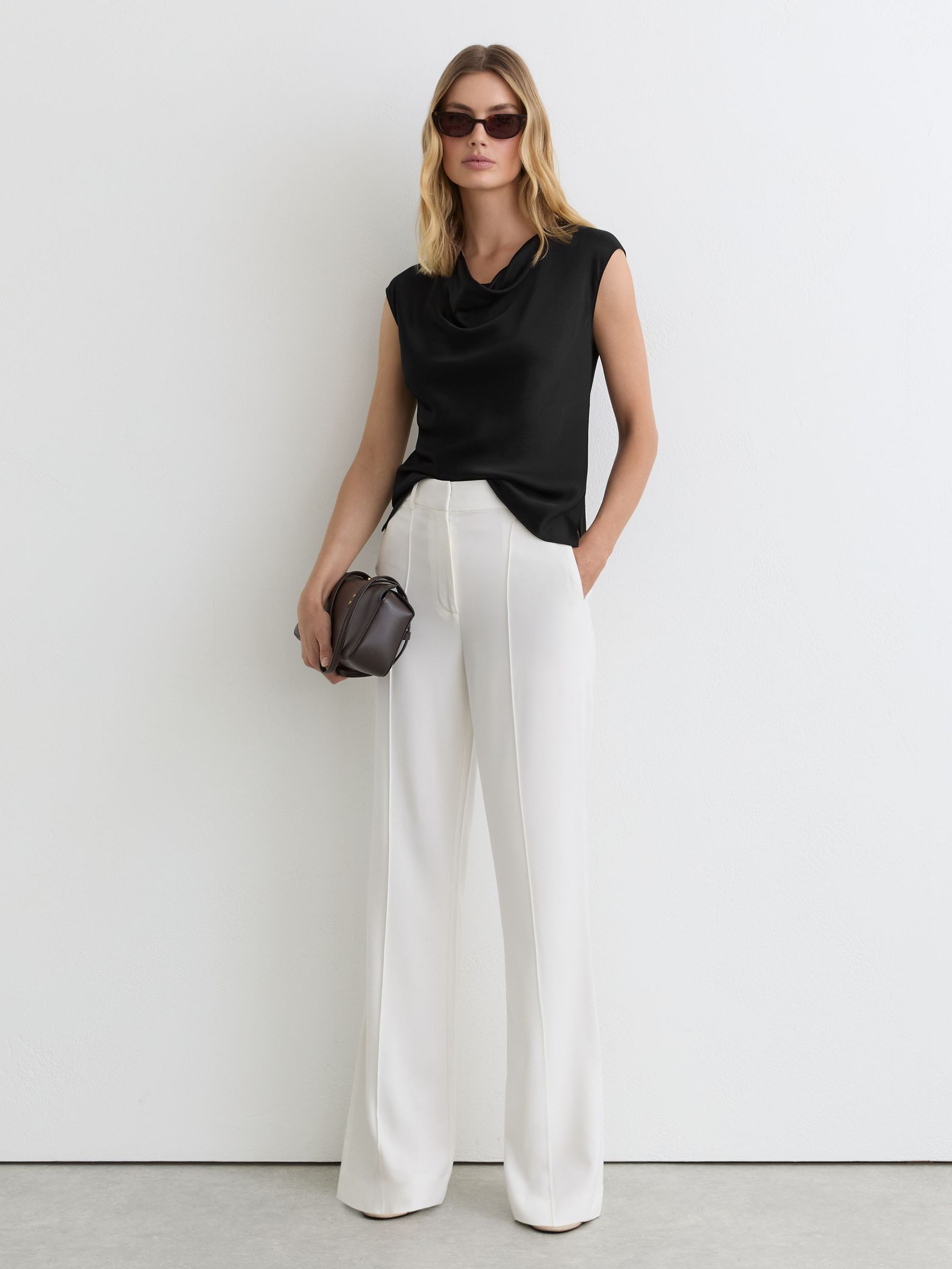 Silk Cowl-Neck Sleeveless Top in Black - Image 1 of 5