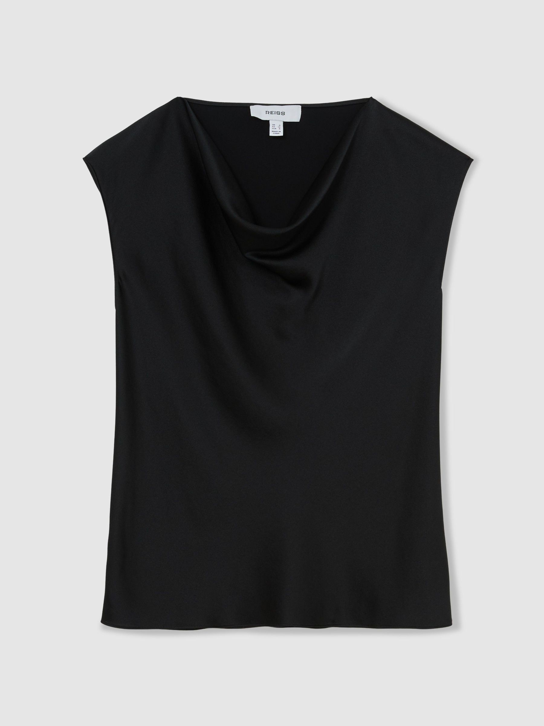 Silk Cowl-Neck Sleeveless Top in Black - Image 2 of 5