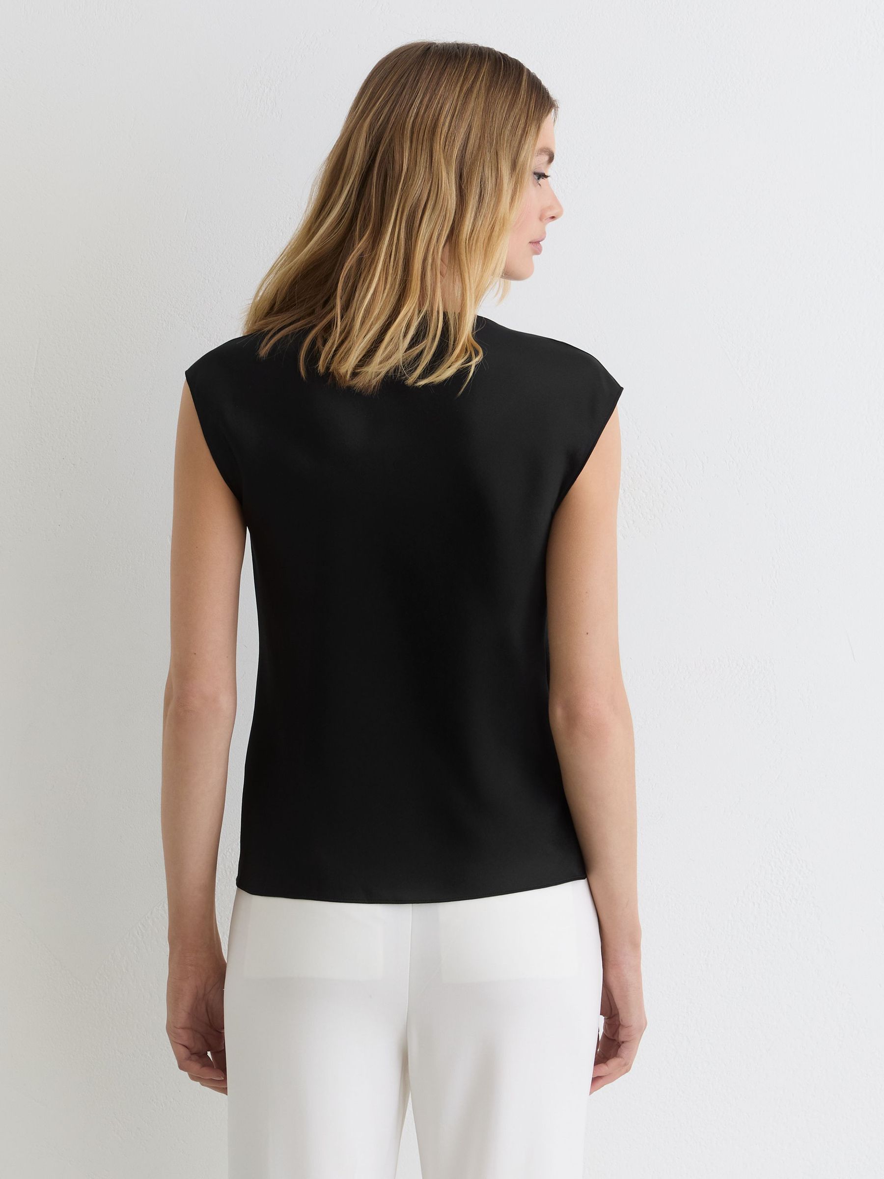Silk Cowl-Neck Sleeveless Top in Black - image 4