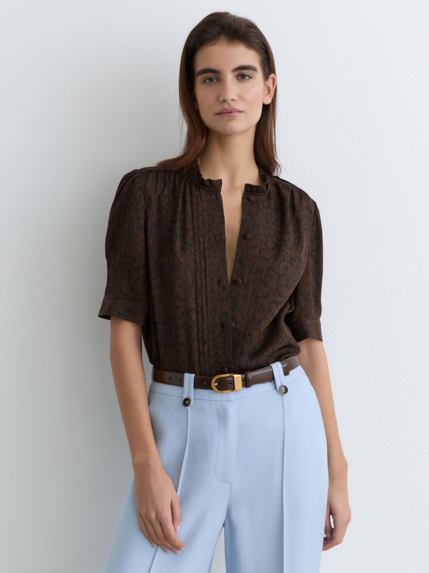Matte-Silk Animal-Print Blouse in Black - image 5