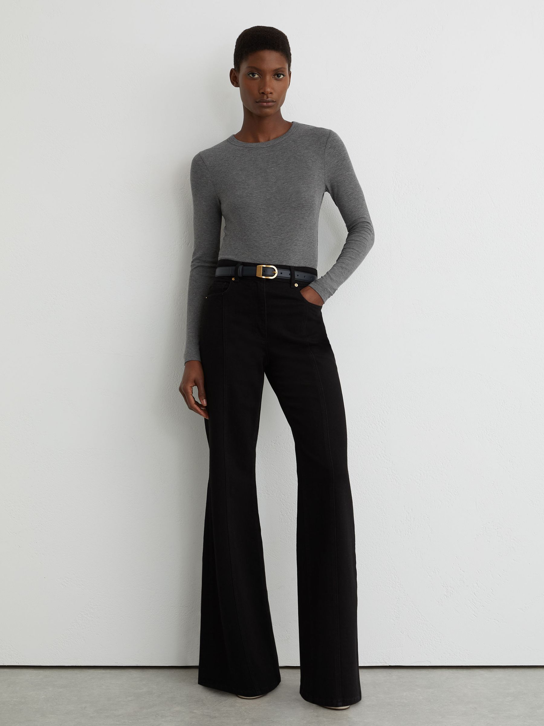 Jersey Crew-Neck Long-Sleeve Top in Grey - image 2