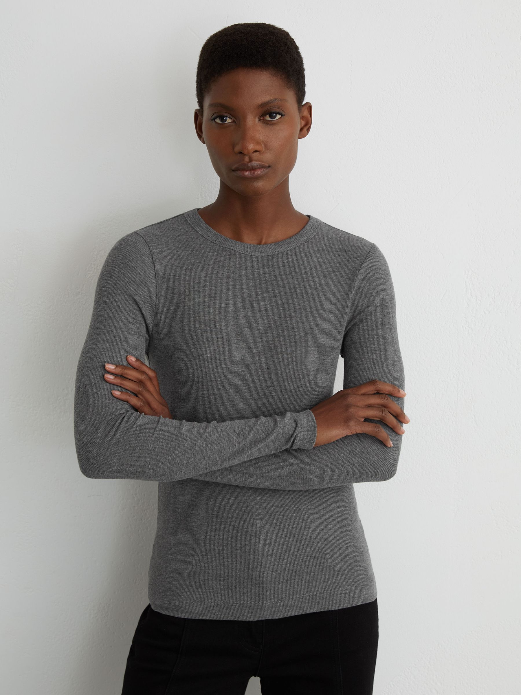 Jersey Crew-Neck Long-Sleeve Top in Grey - image 3