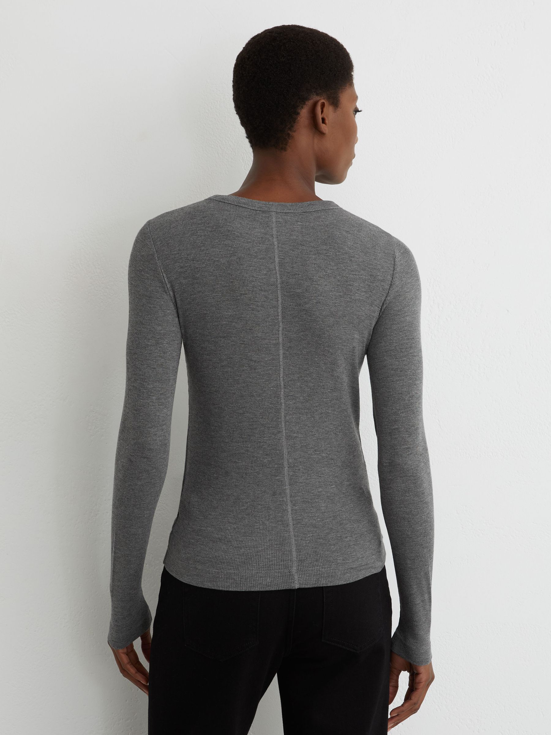 Jersey Crew-Neck Long-Sleeve Top in Grey - image 5