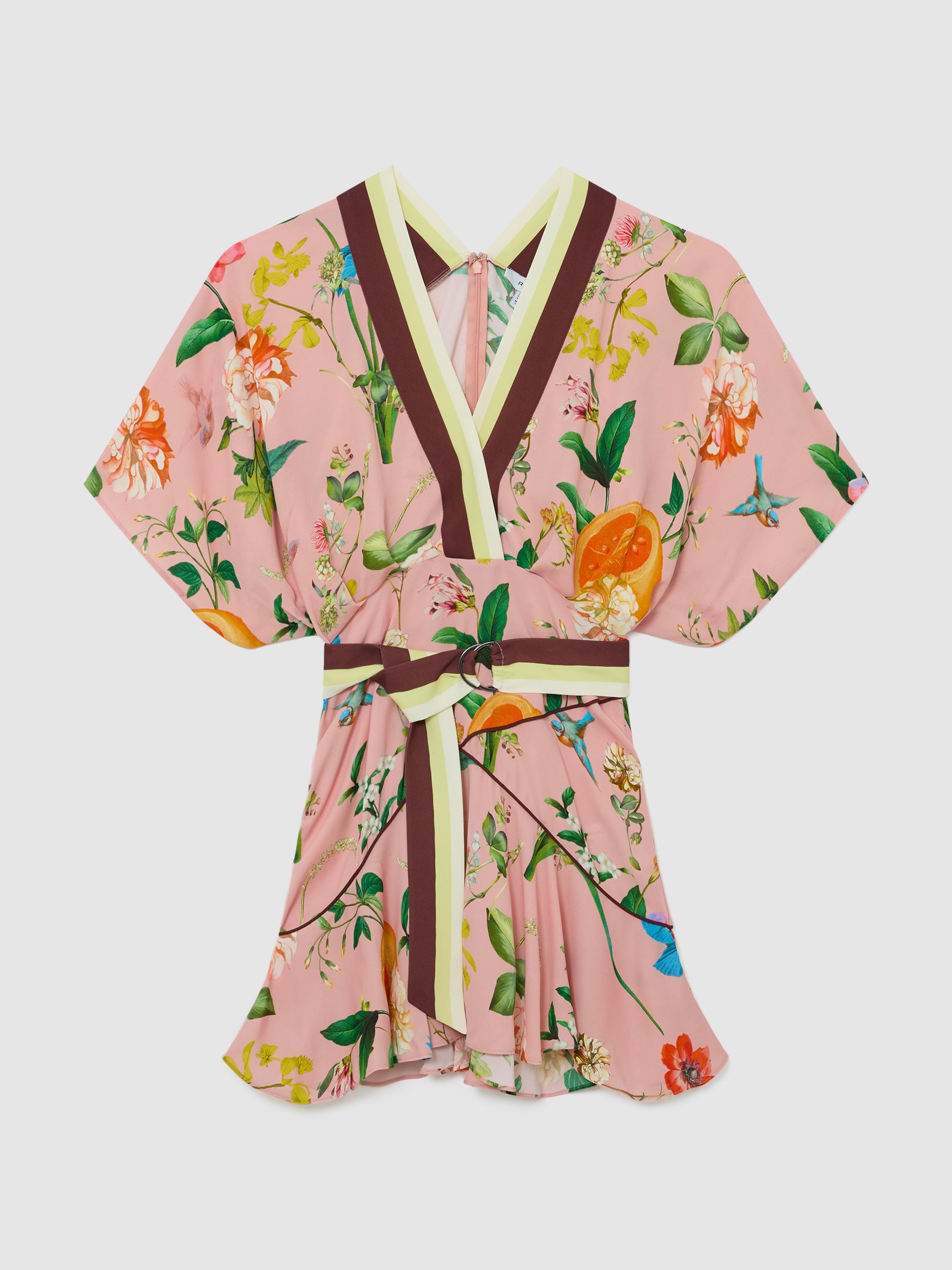 Scarf-Print Belted Beach Mini Dress in Coral Orange - Image 2 of 5