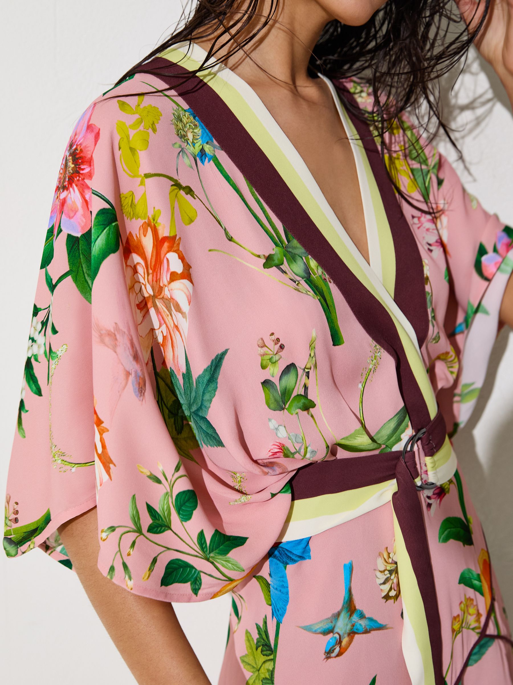 Scarf-Print Belted Beach Mini Dress in Coral Orange - Image 3 of 5