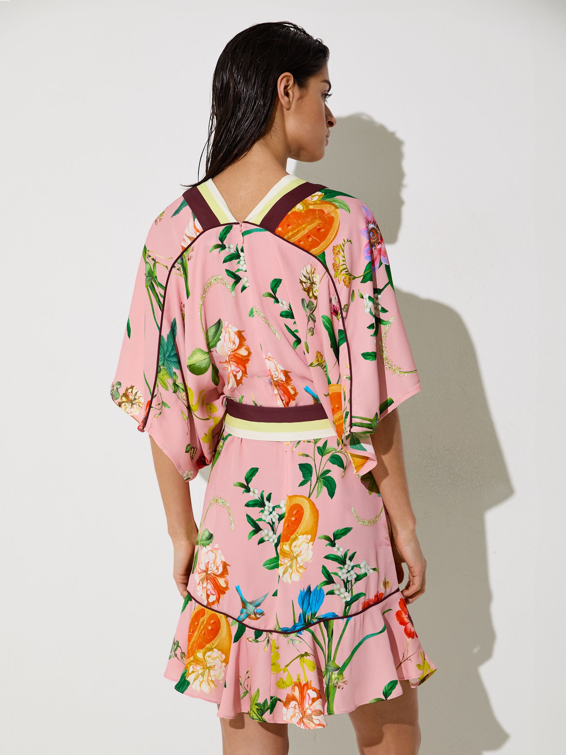 Scarf-Print Belted Beach Mini Dress in Coral Orange - Image 4 of 5