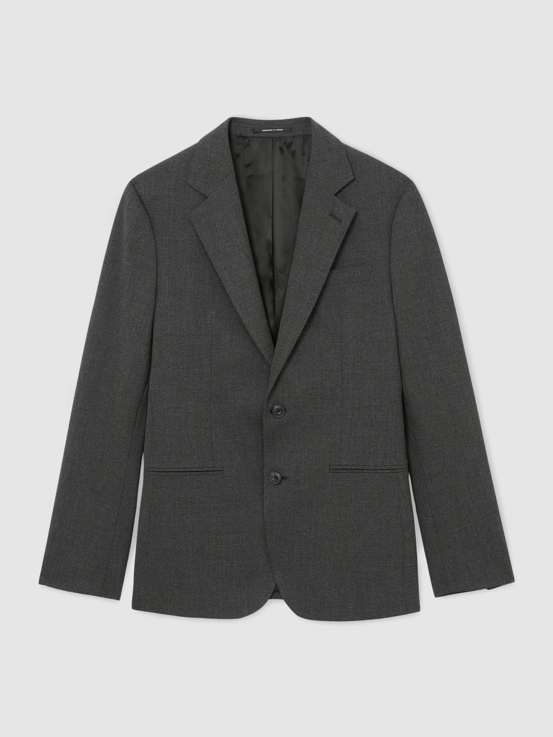Check Single-Breasted Tailored-Fit Suit Blazer in Charcoal Grey - Image 2 of 8