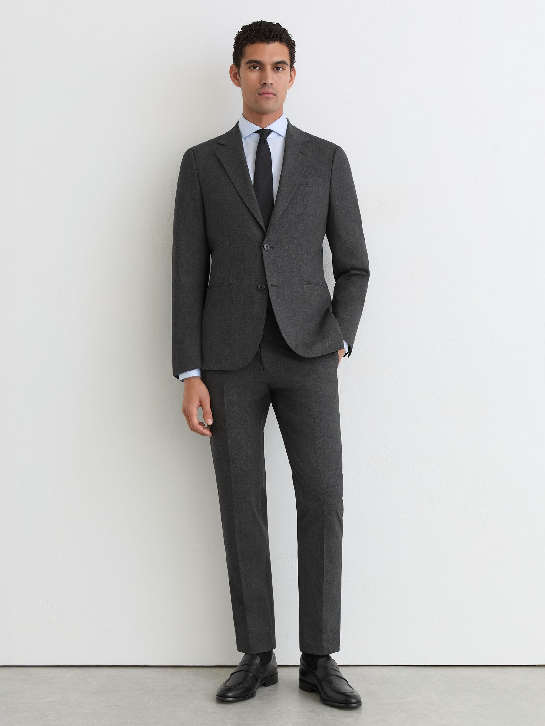 Check Single-Breasted Tailored-Fit Suit Blazer in Charcoal Grey - Image 3 of 8