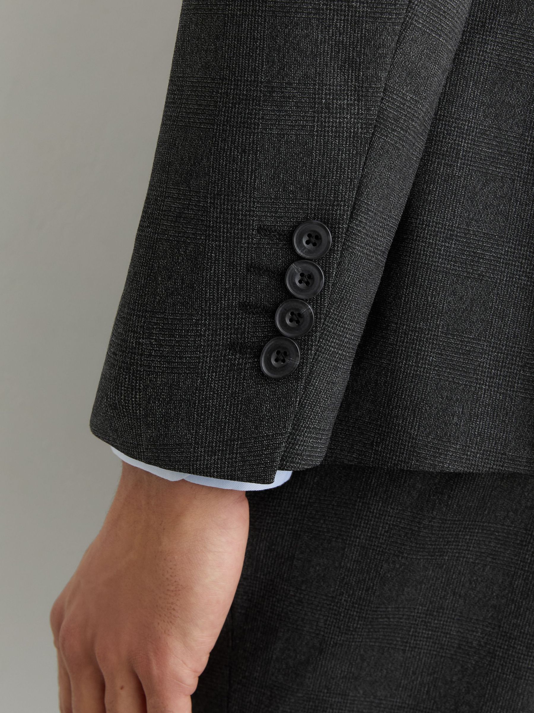 Check Single-Breasted Tailored-Fit Suit Blazer in Charcoal Grey - Image 4 of 8