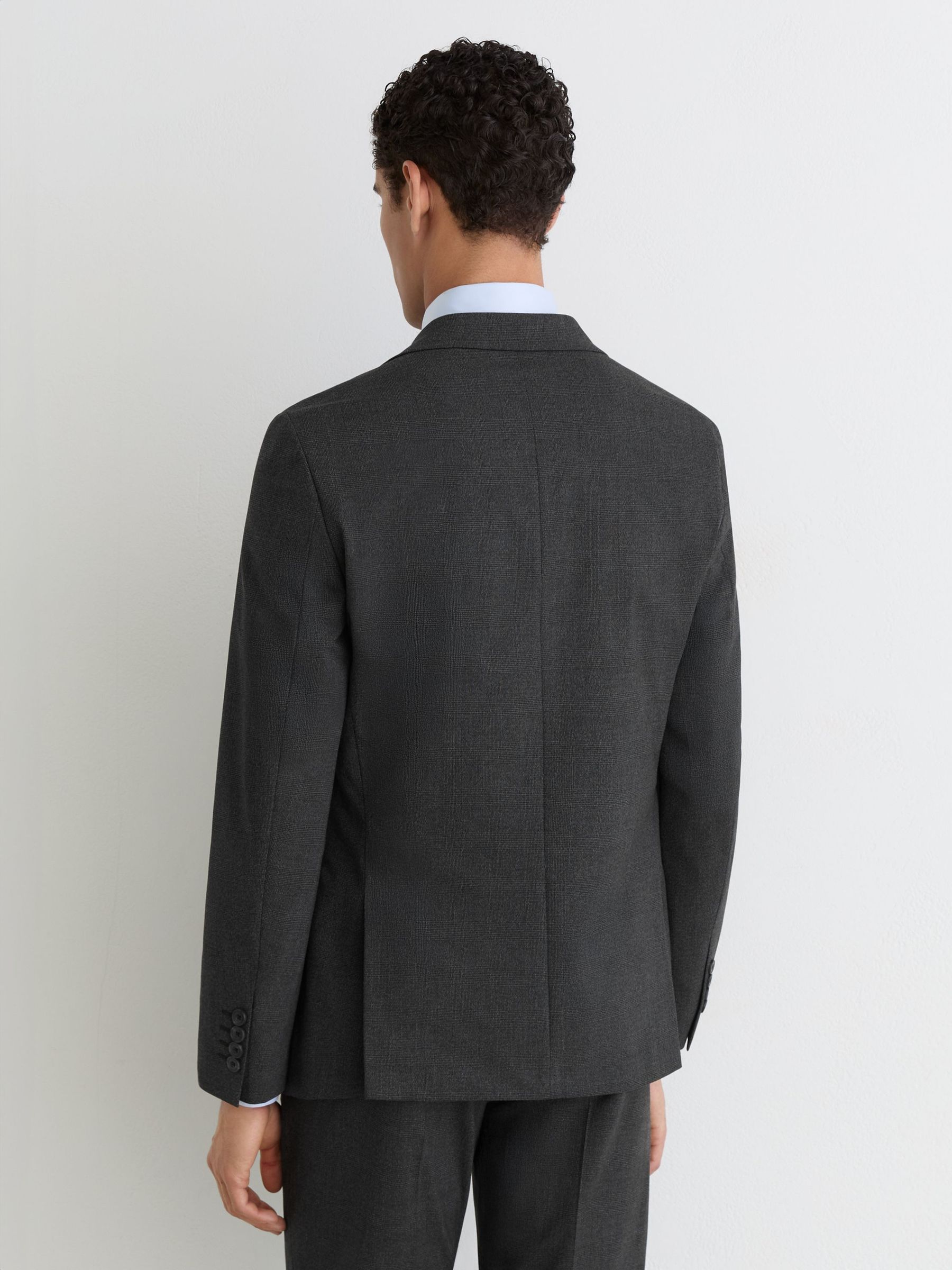 Check Single-Breasted Tailored-Fit Suit Blazer in Charcoal Grey - Image 5 of 8