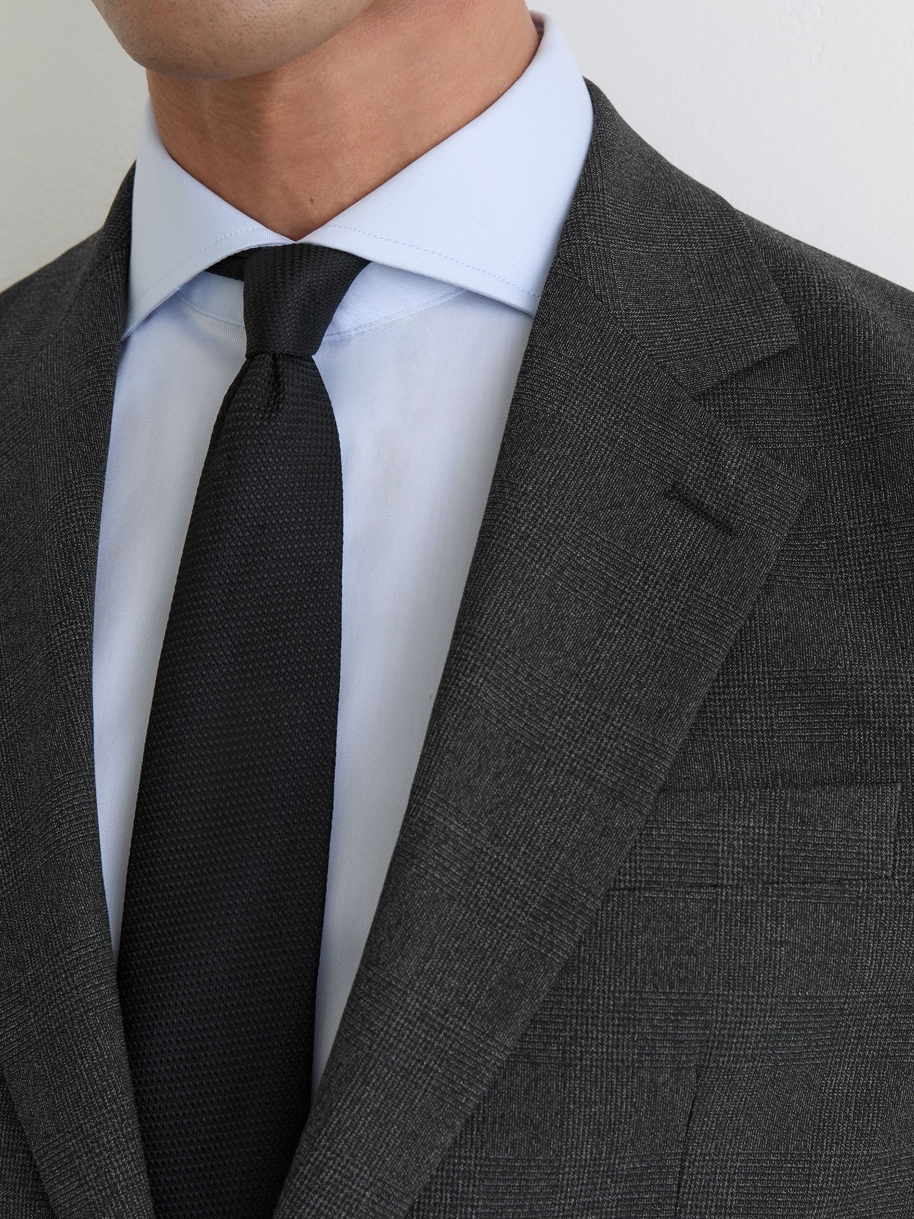 Check Single-Breasted Tailored-Fit Suit Blazer in Charcoal Grey - Image 6 of 8