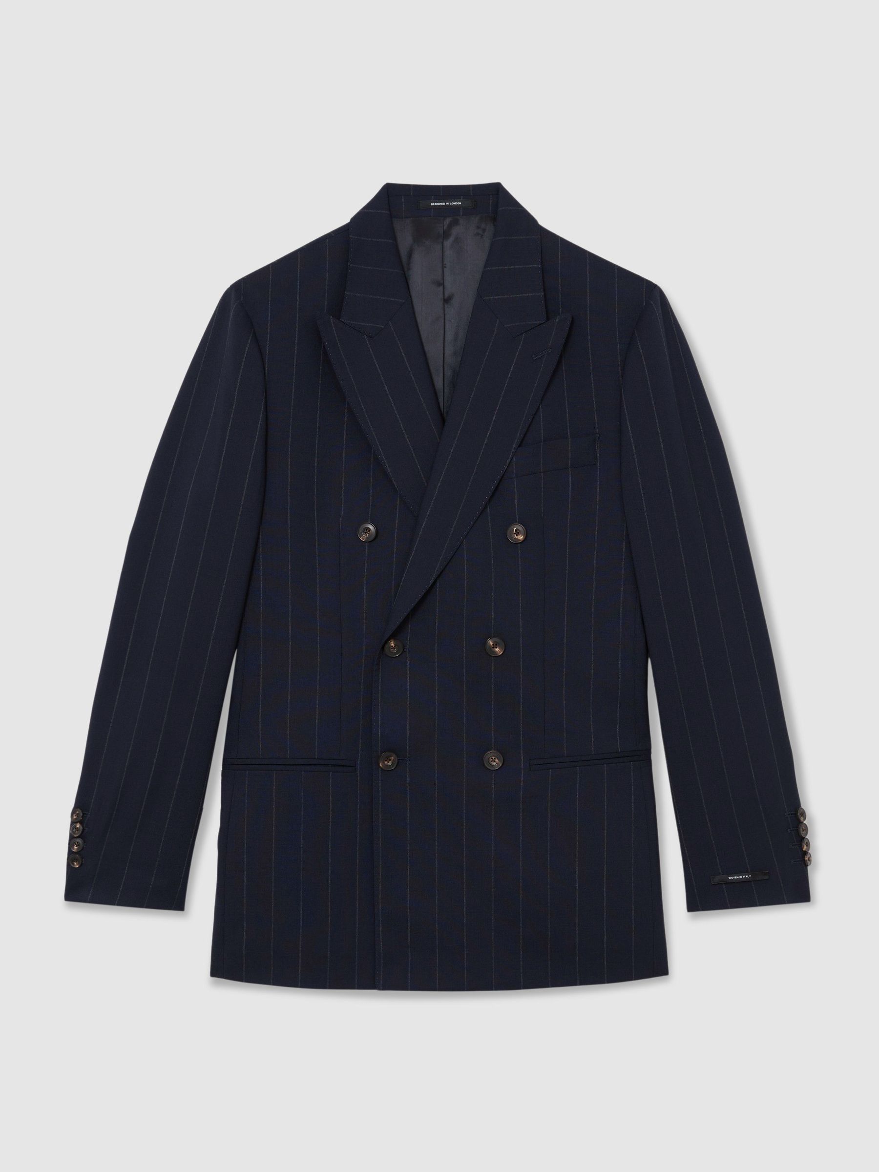 Wool Pinstripe Double-Breasted Suit Blazer Tailored-Fit in Navy - image 1