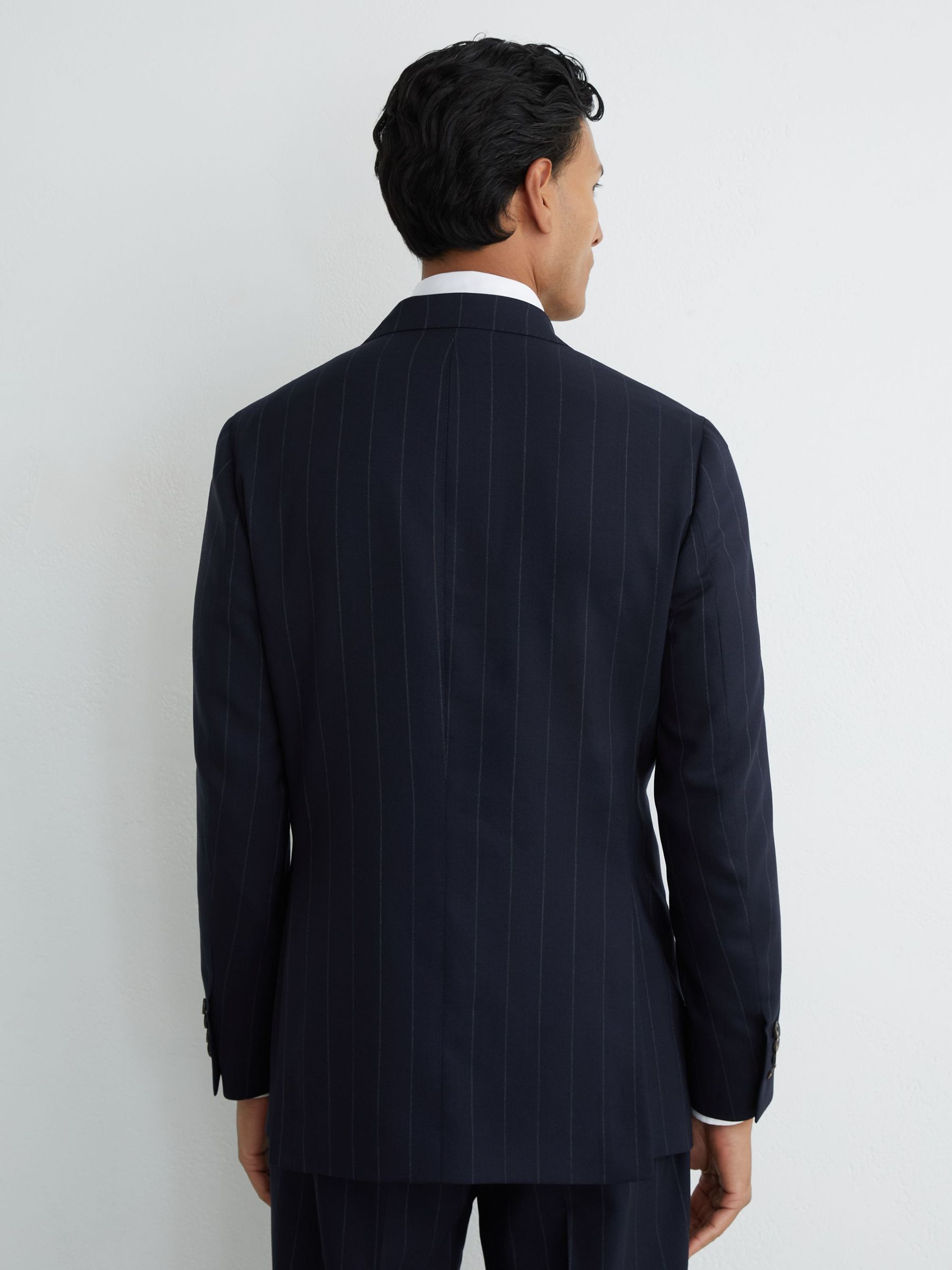 Wool Pinstripe Double-Breasted Suit Blazer Tailored-Fit in Navy - image 5