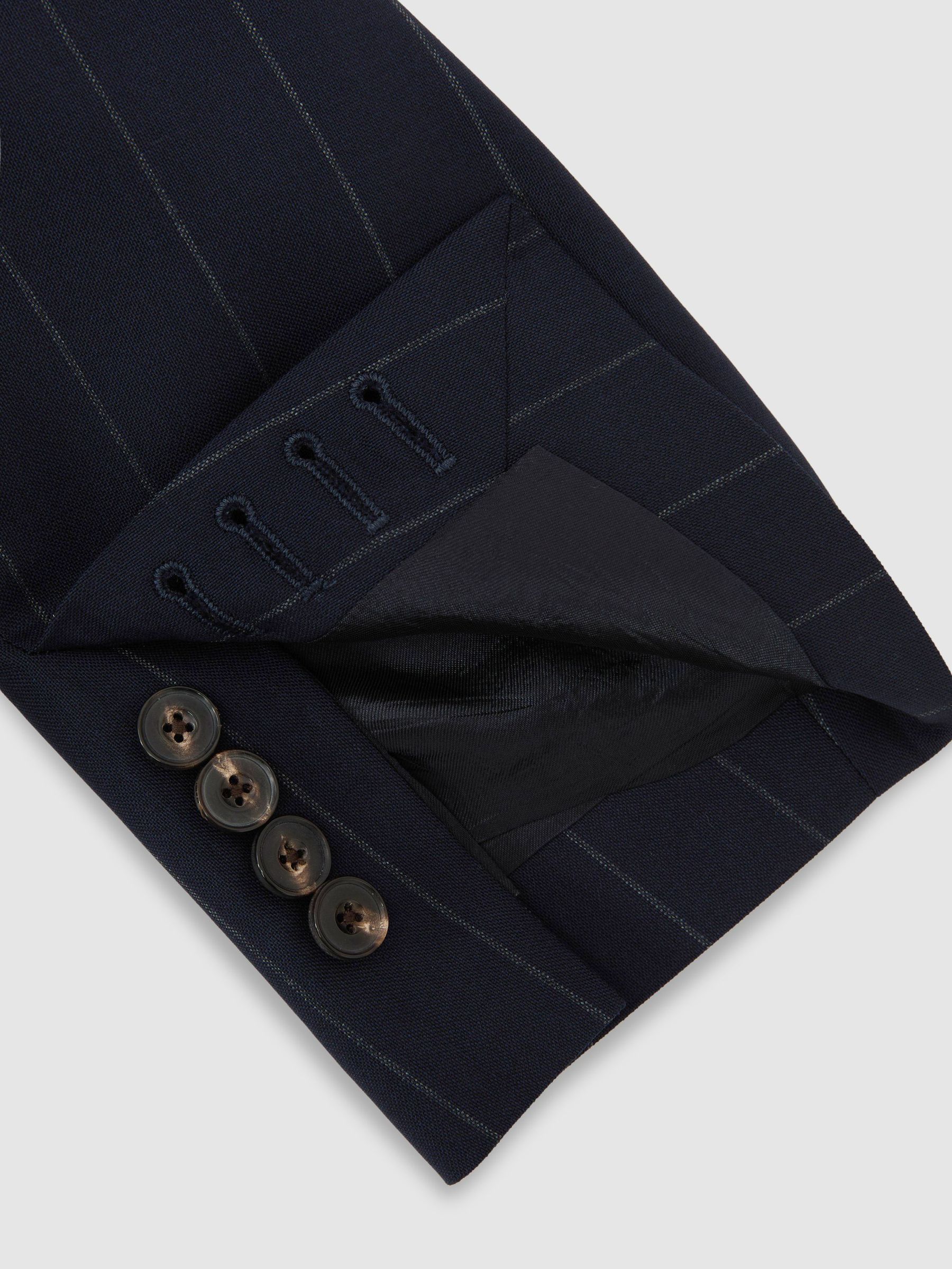 Wool Pinstripe Double-Breasted Suit Blazer Tailored-Fit in Navy - image 3