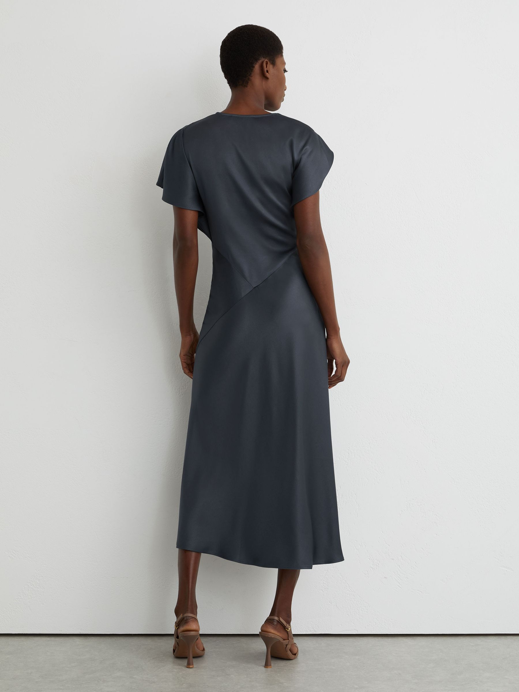 Satin Drape-Detail Midi Dress in Slate Grey - image 4