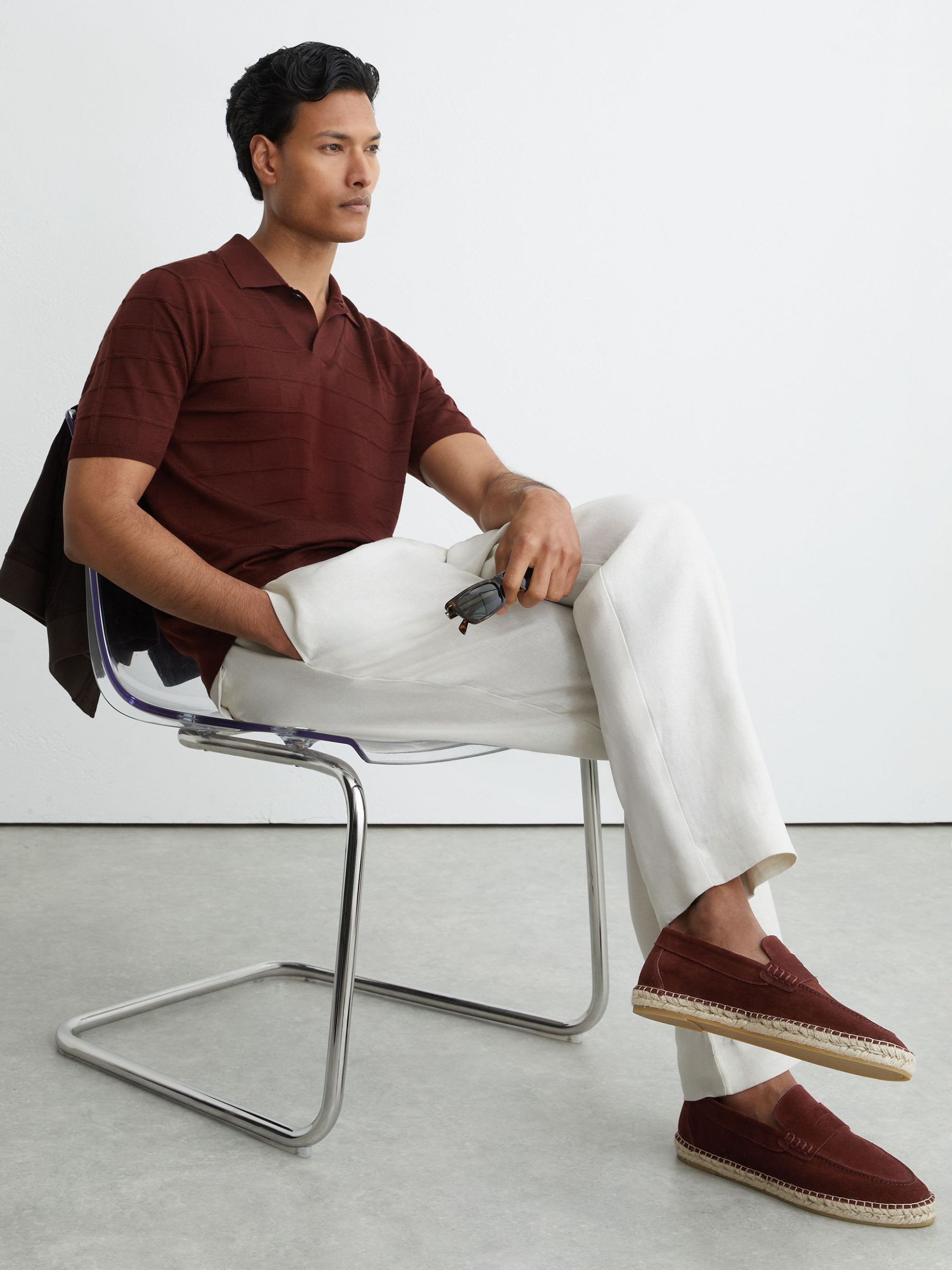 Suede Penny Loafer Espadrilles in Brick Red - Image 1 of 5