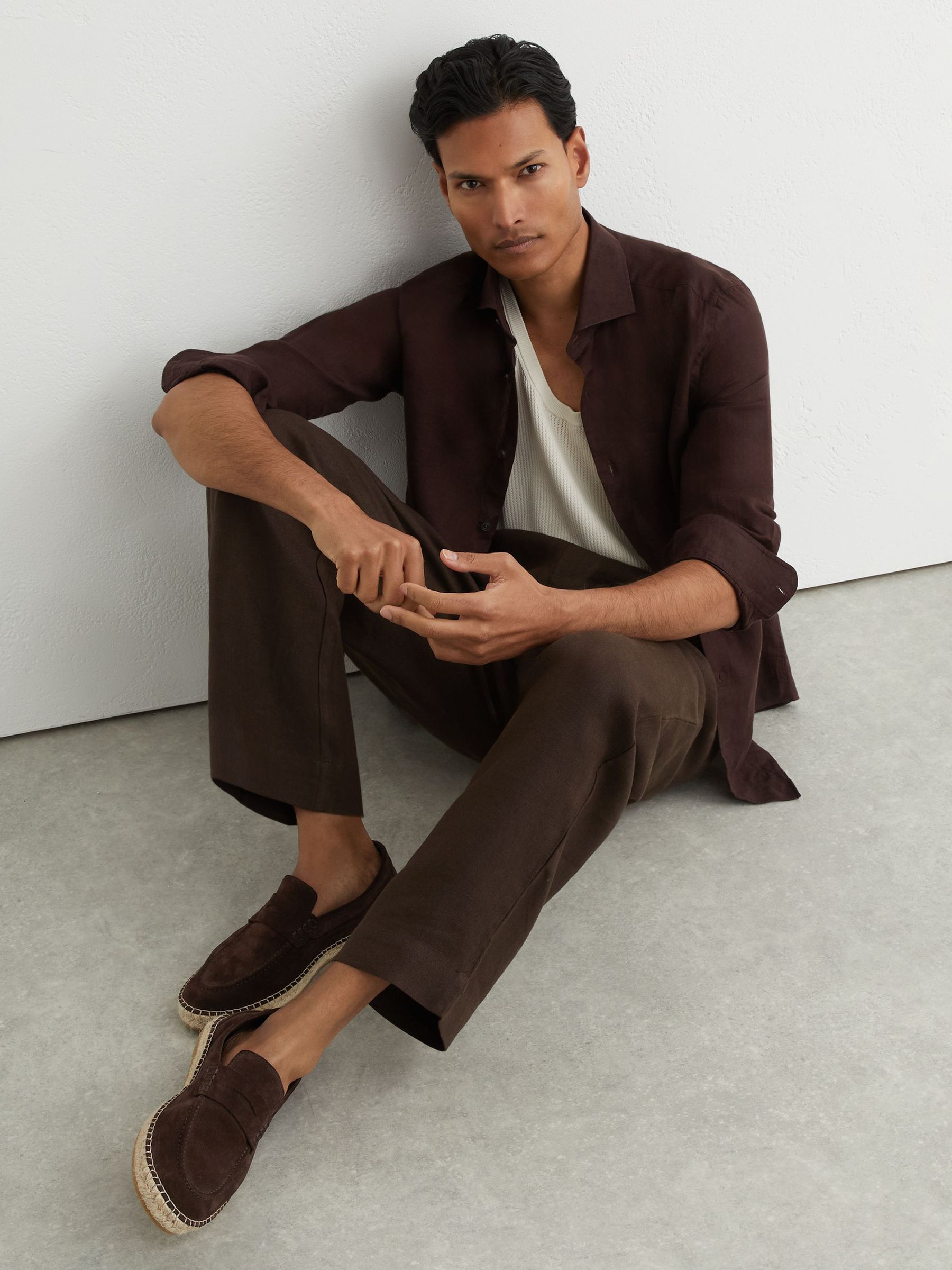 Suede Penny Loafer Espadrilles in Chocolate Brown - Image 1 of 6