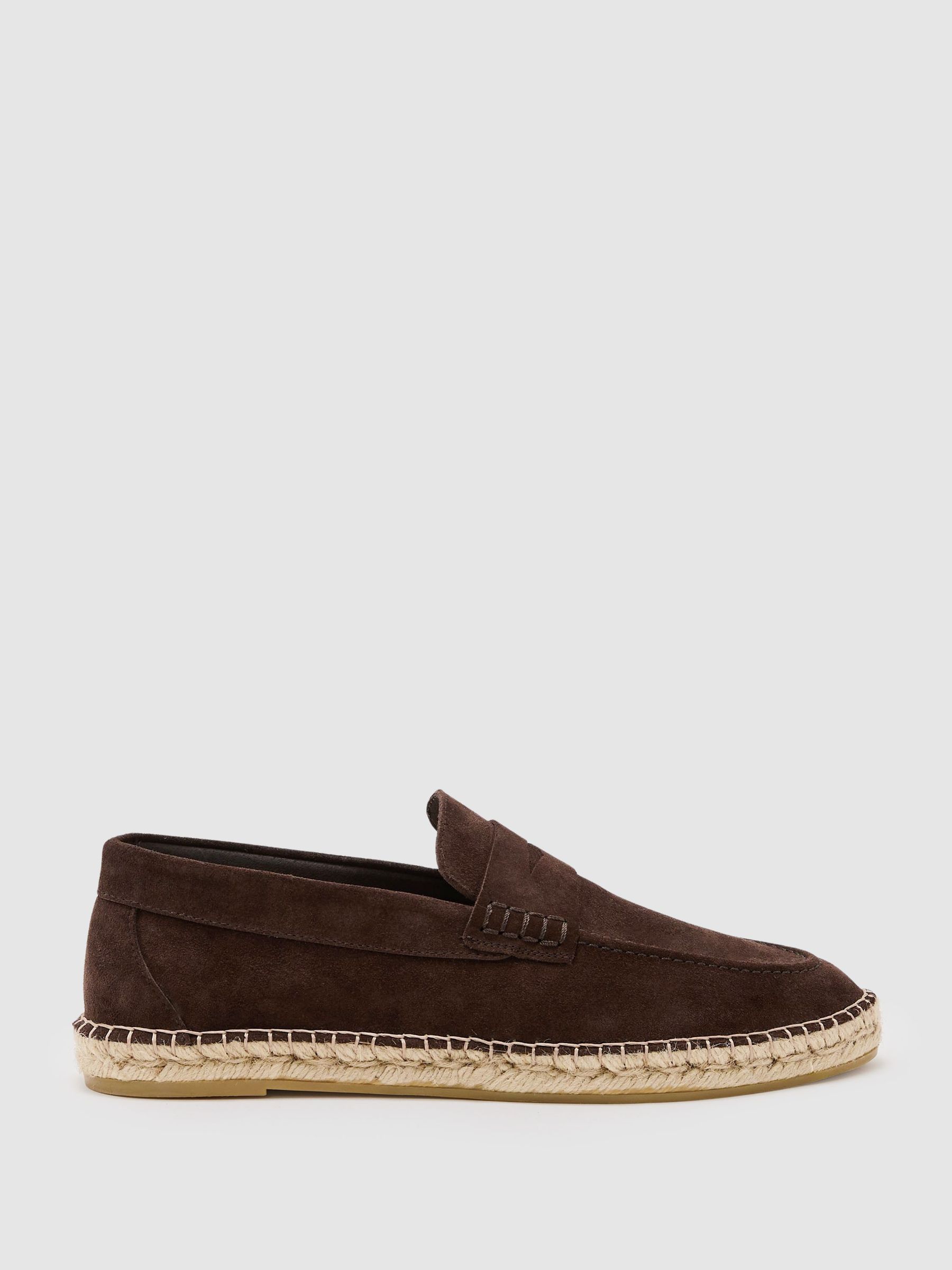 Suede Penny Loafer Espadrilles in Chocolate Brown