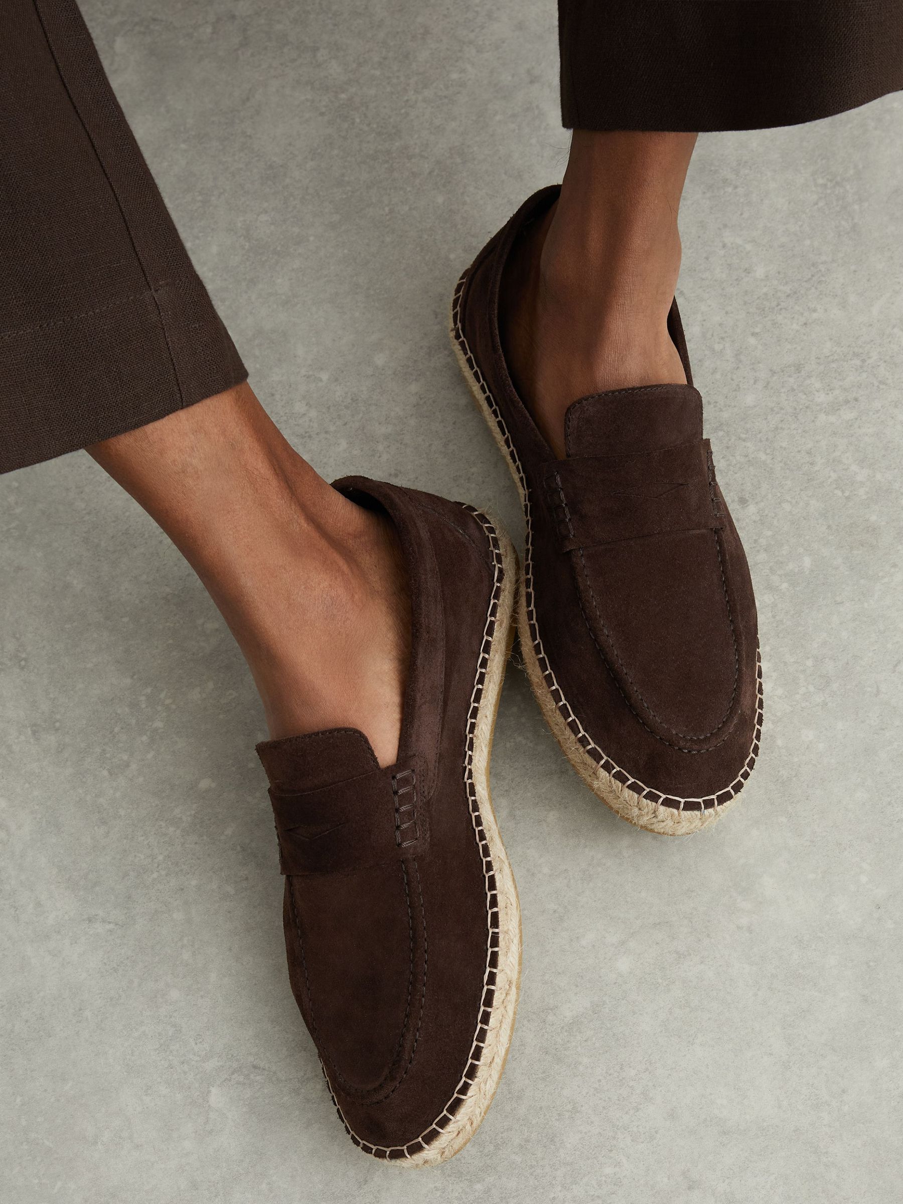 Suede Penny Loafer Espadrilles in Chocolate Brown - image 5