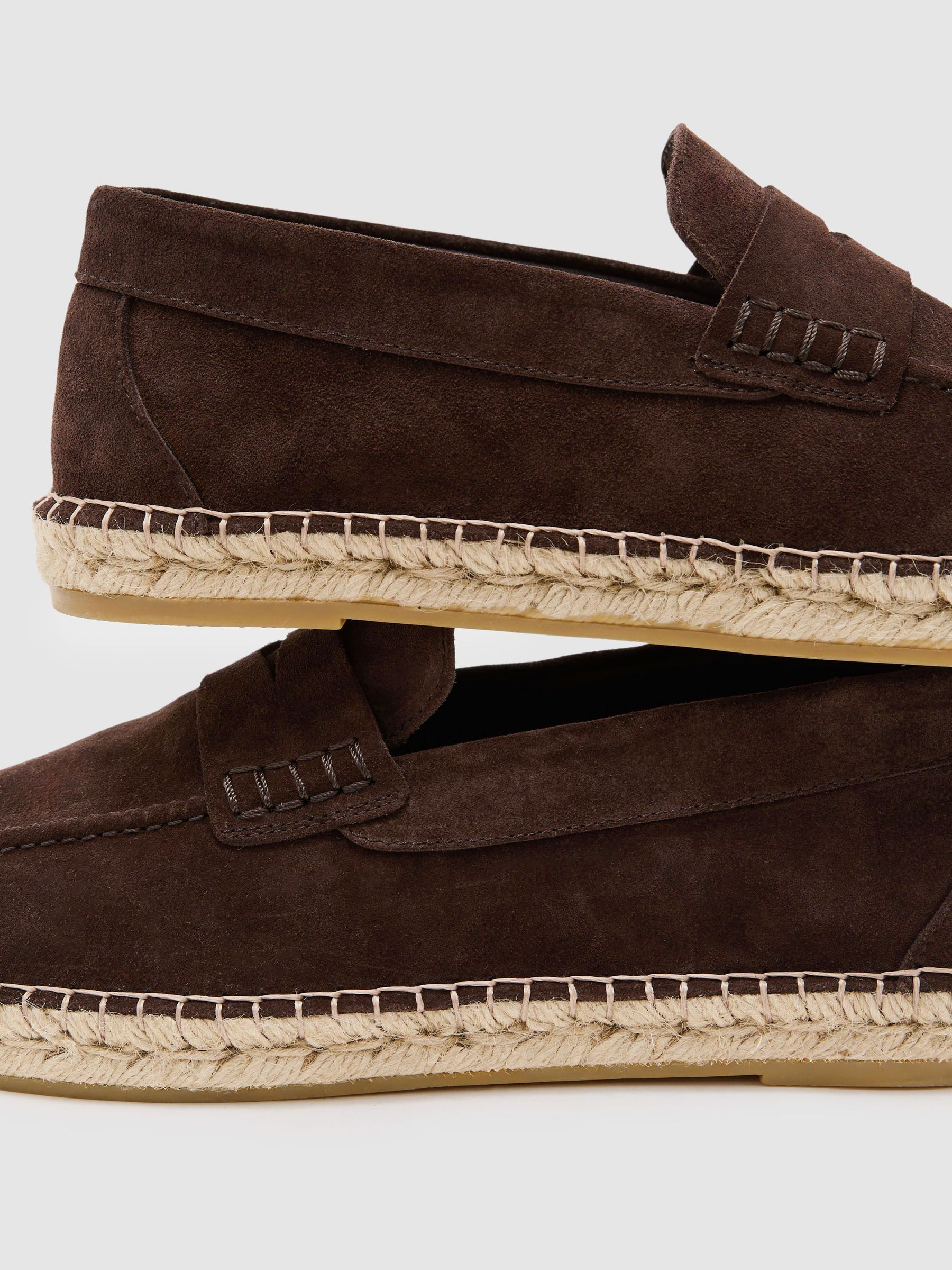 Suede Penny Loafer Espadrilles in Chocolate Brown - image 2