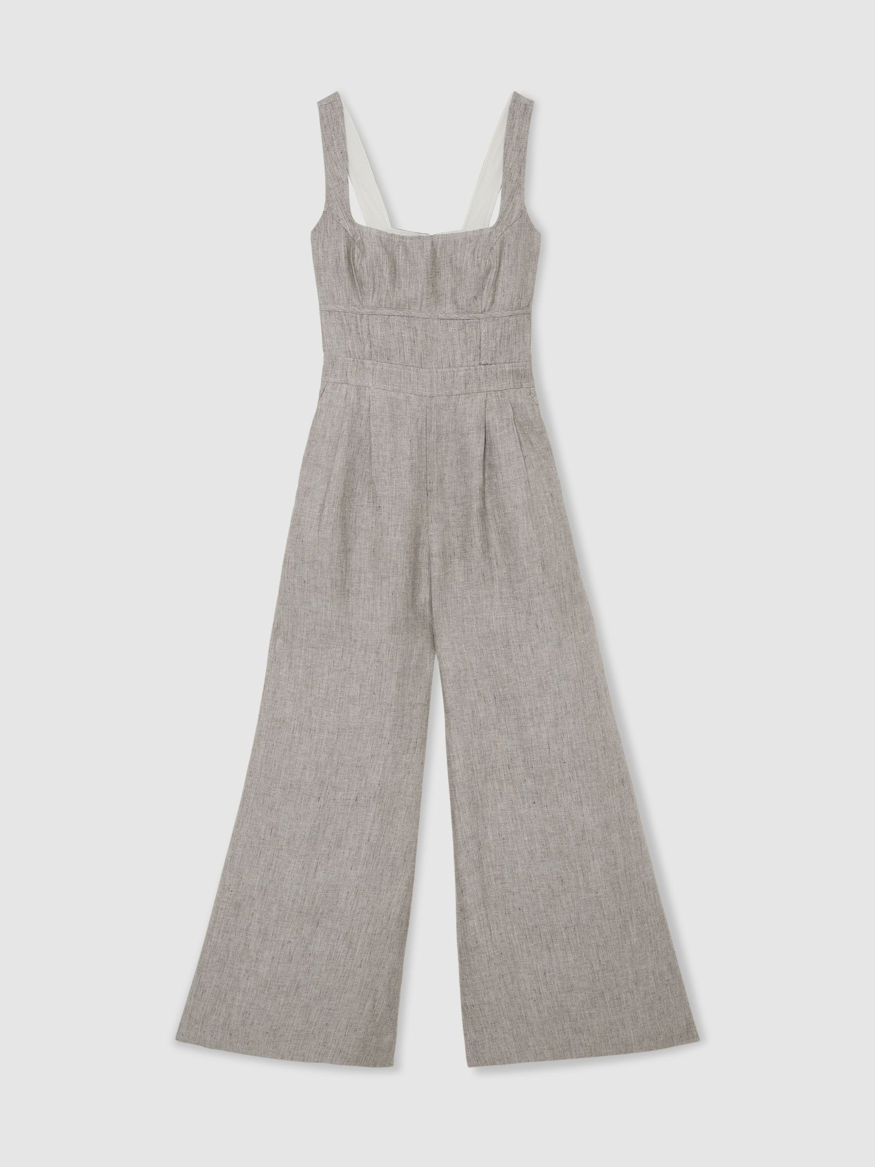 Linen Structured Wide-Leg Jumpsuit in Neutral - Image 2 of 9