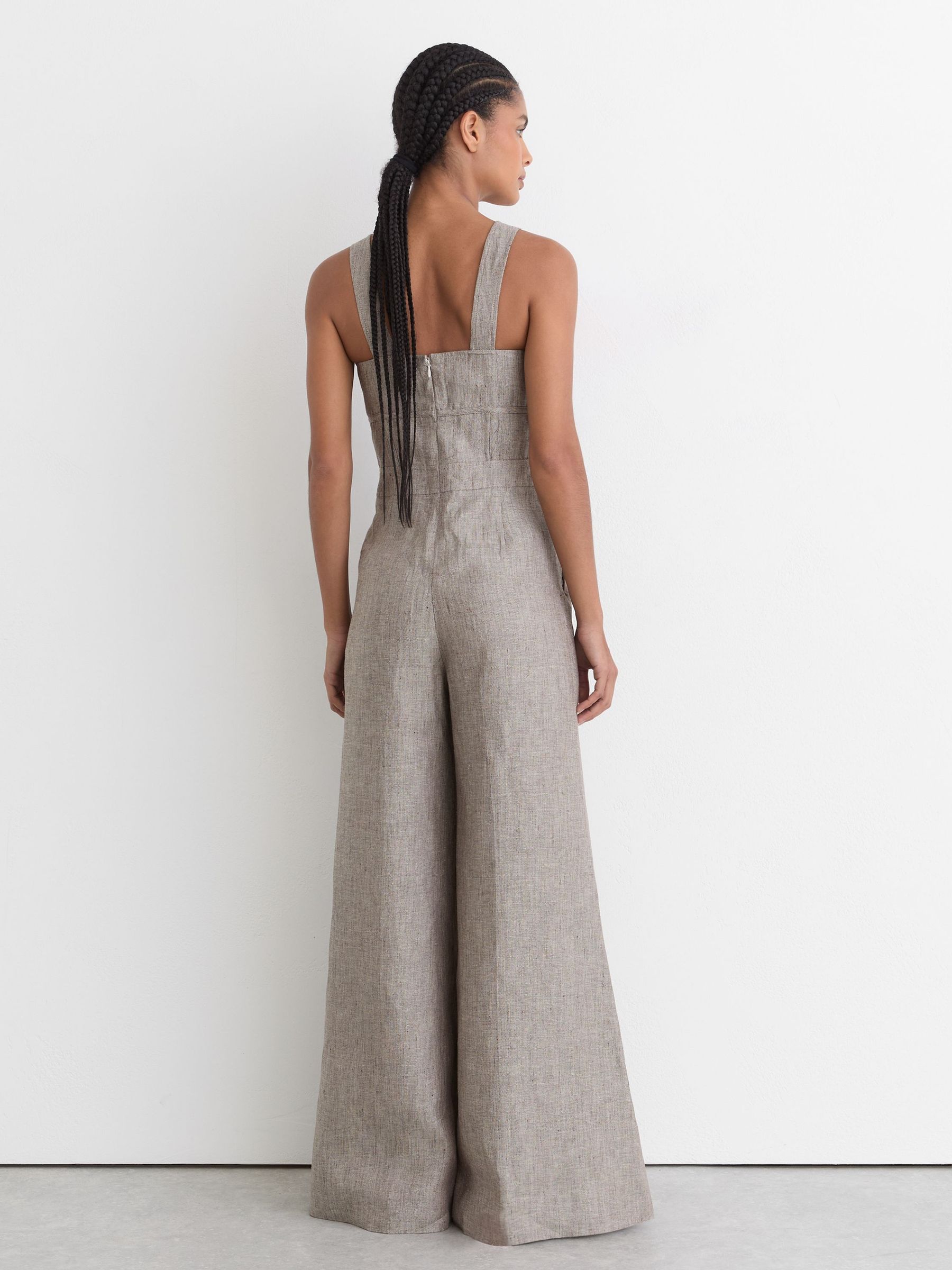 Linen Structured Wide-Leg Jumpsuit in Neutral - Image 7 of 9