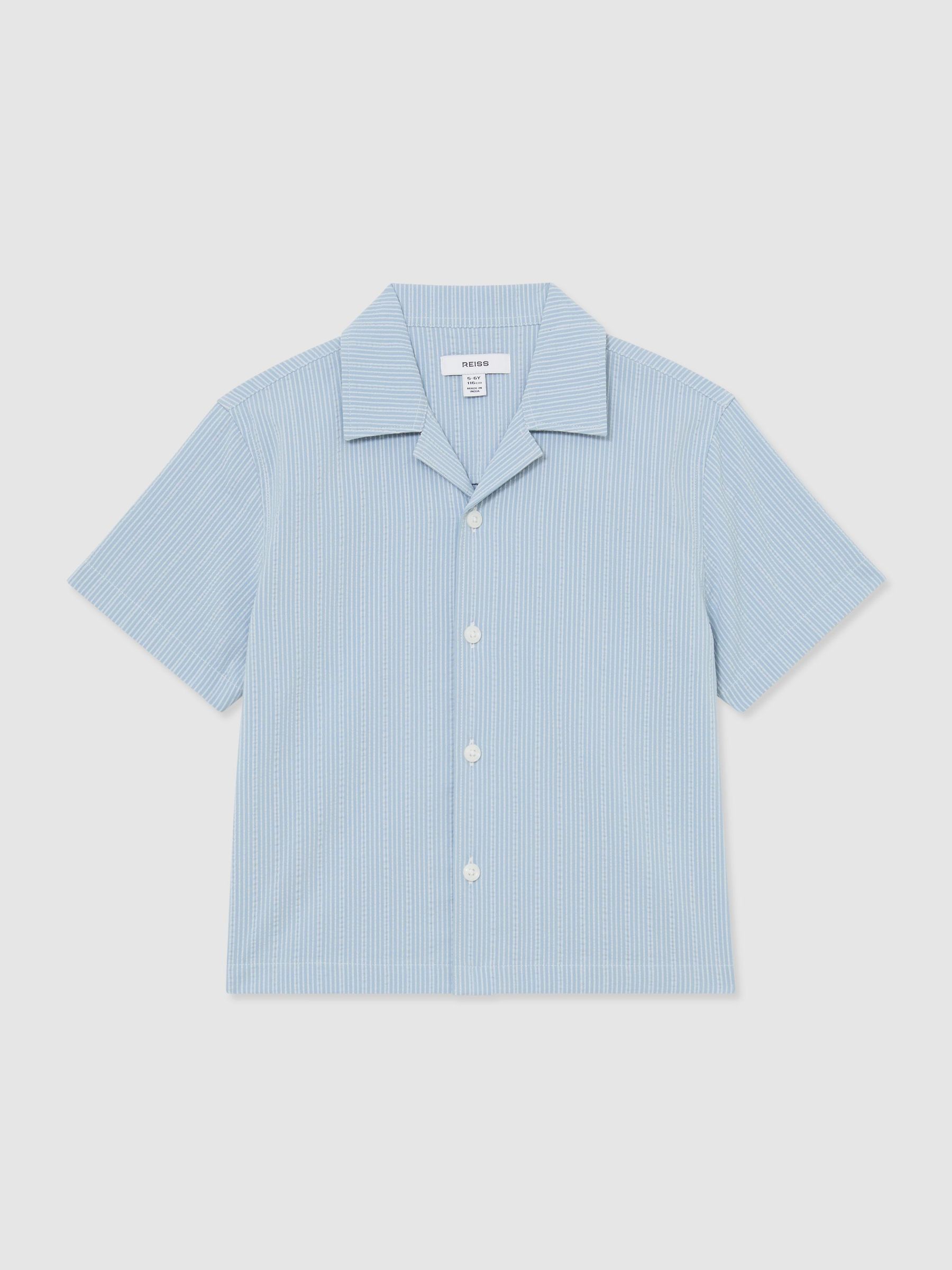 Striped Cuban-Collar Shirt in Blue - Image 2 of 3