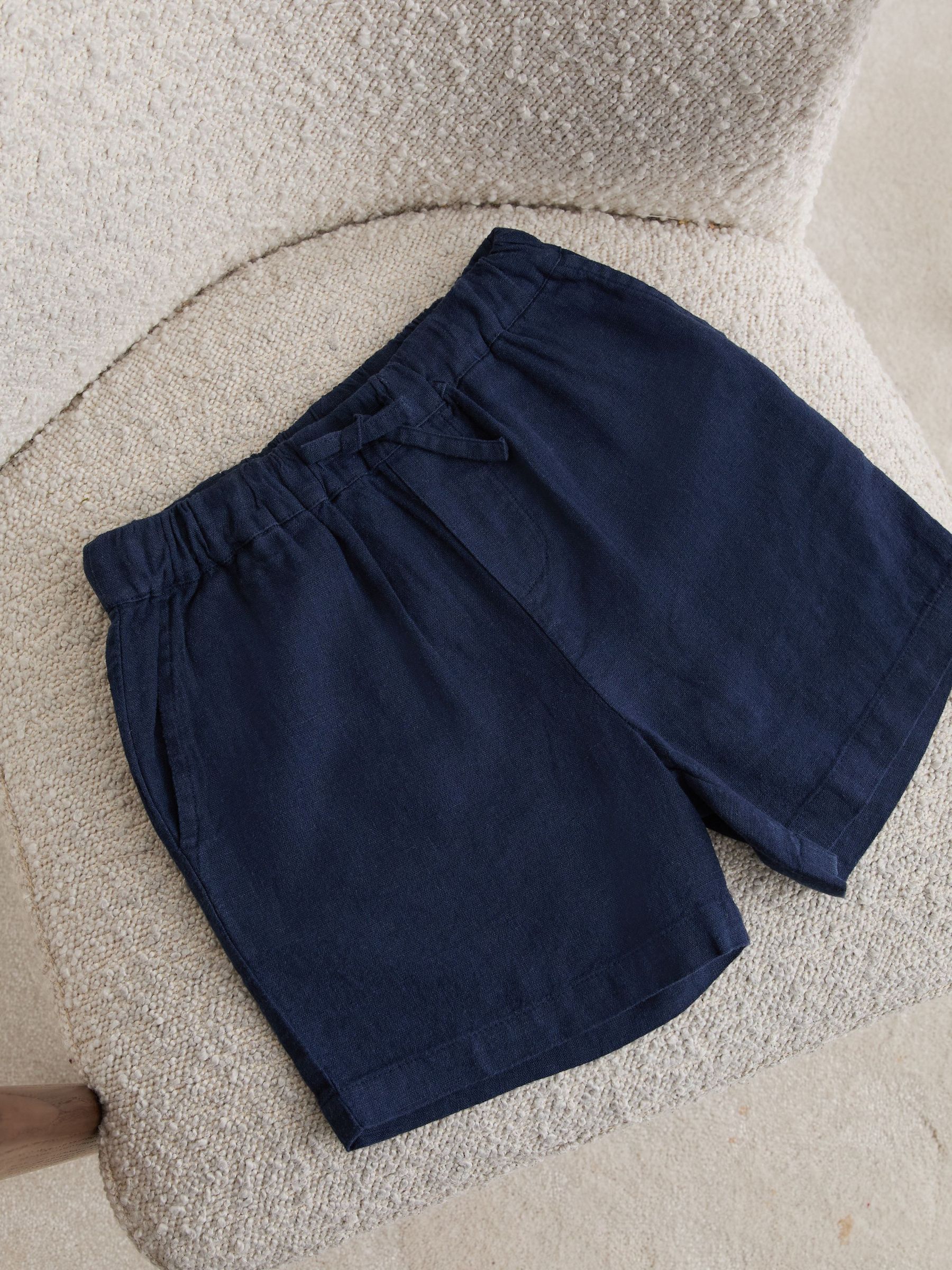 Linen-Blend Drawstring Shorts in Blue - Image 1 of 3